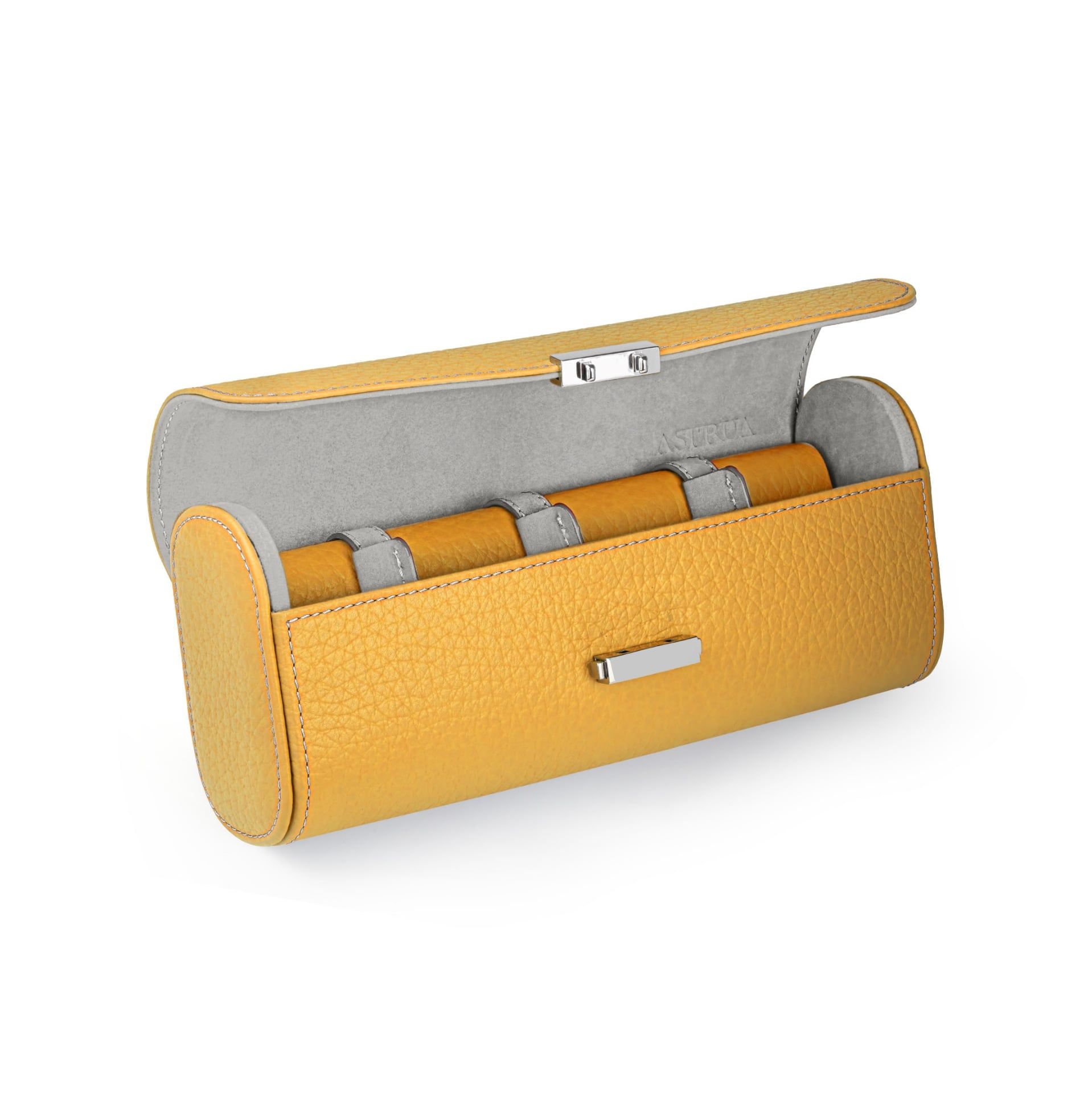 SCATOLA DEL TEMPO Pochette Da Viaggio Pelle Grana Dollaro/Nabuk Senape Int. Grigio Perla Edizione Astrua  POCHETTE4