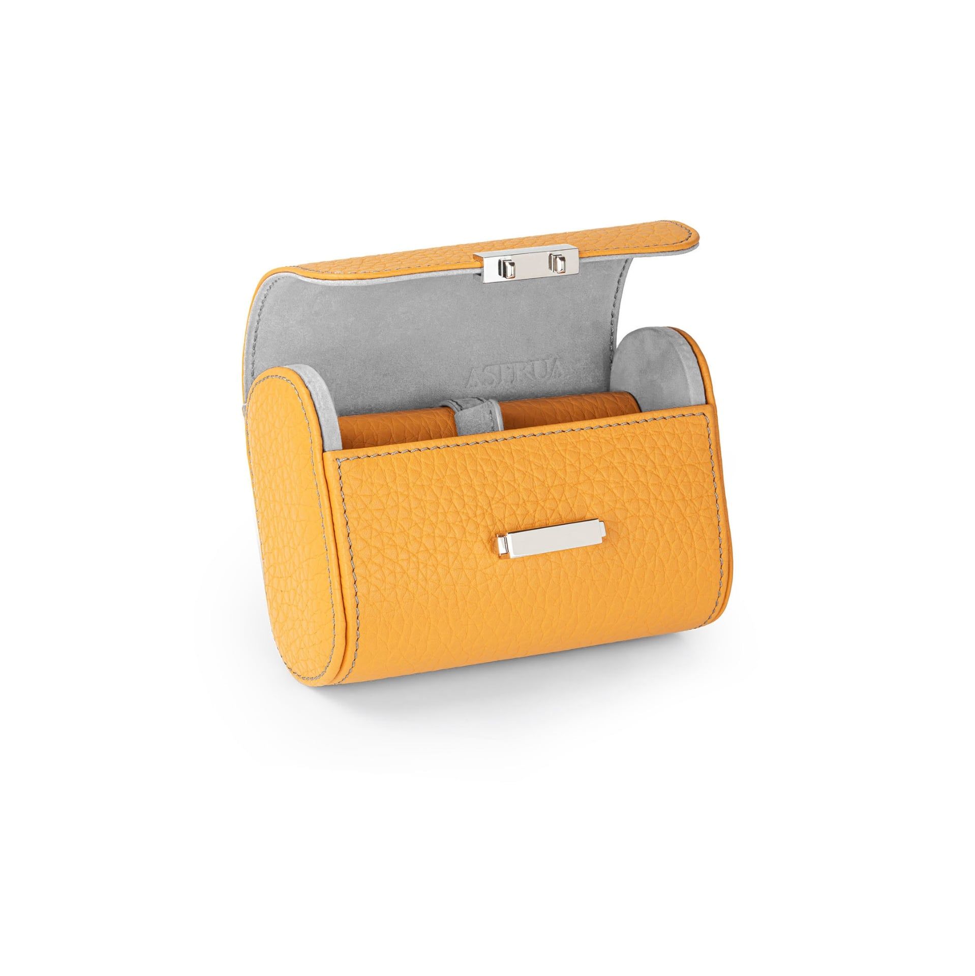 Scatola Del Tempo Pochette 2 Posti Pelle Grana Dollaro/Nabuk Senape Int. Grigio Perla Edizione Astrua  POCHETTE2