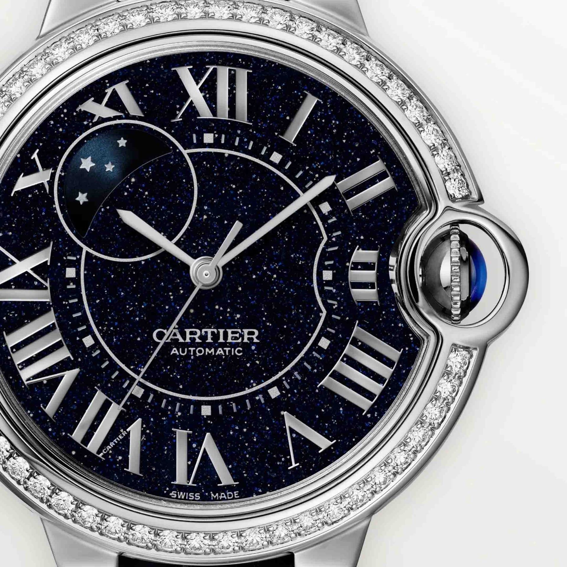 CARTIER Ballon Bleu De Cartier, Oro Bianco, Pelle, Diamanti 36 MM WJBB0089