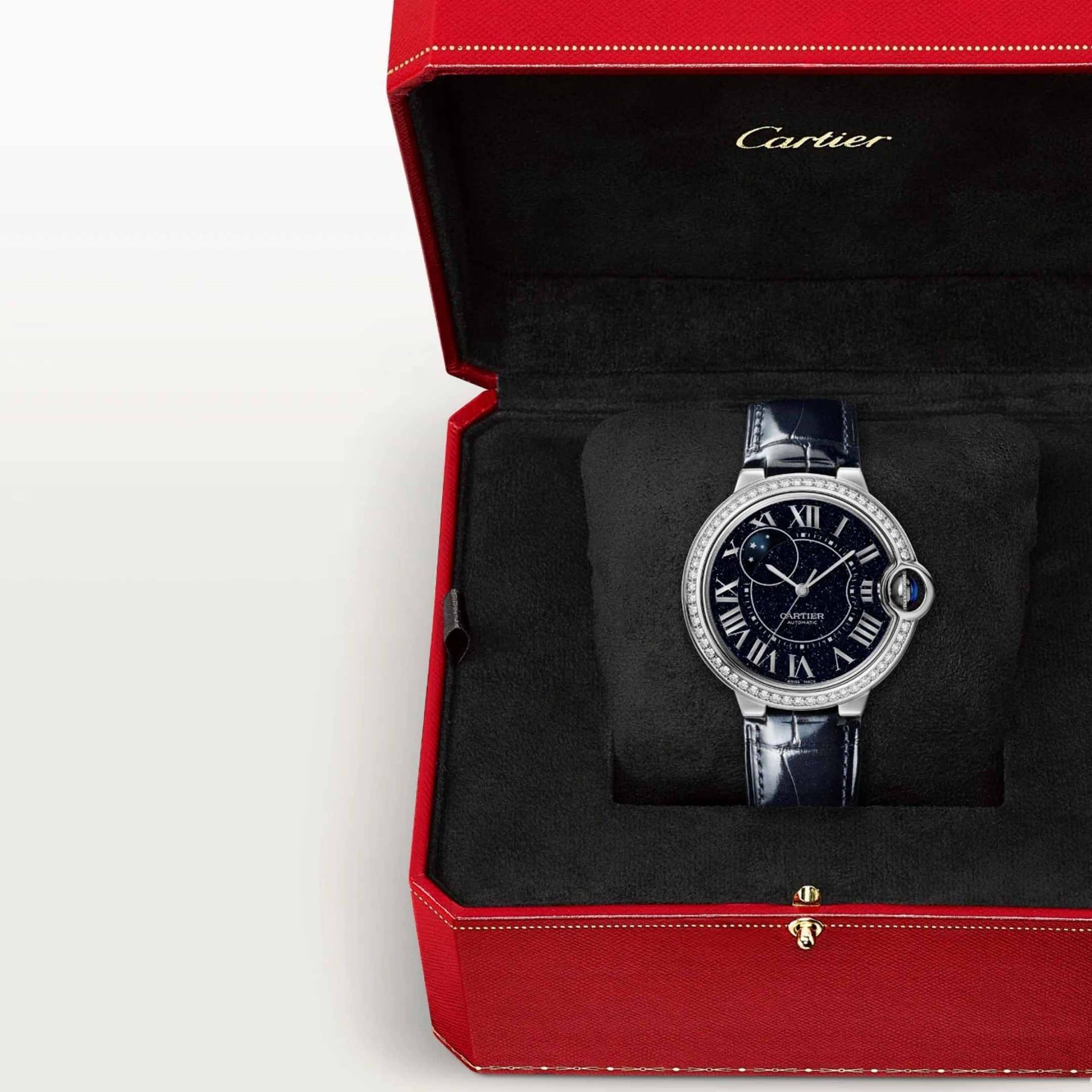 CARTIER Ballon Bleu De Cartier, Oro Bianco, Pelle, Diamanti 36 MM WJBB0089