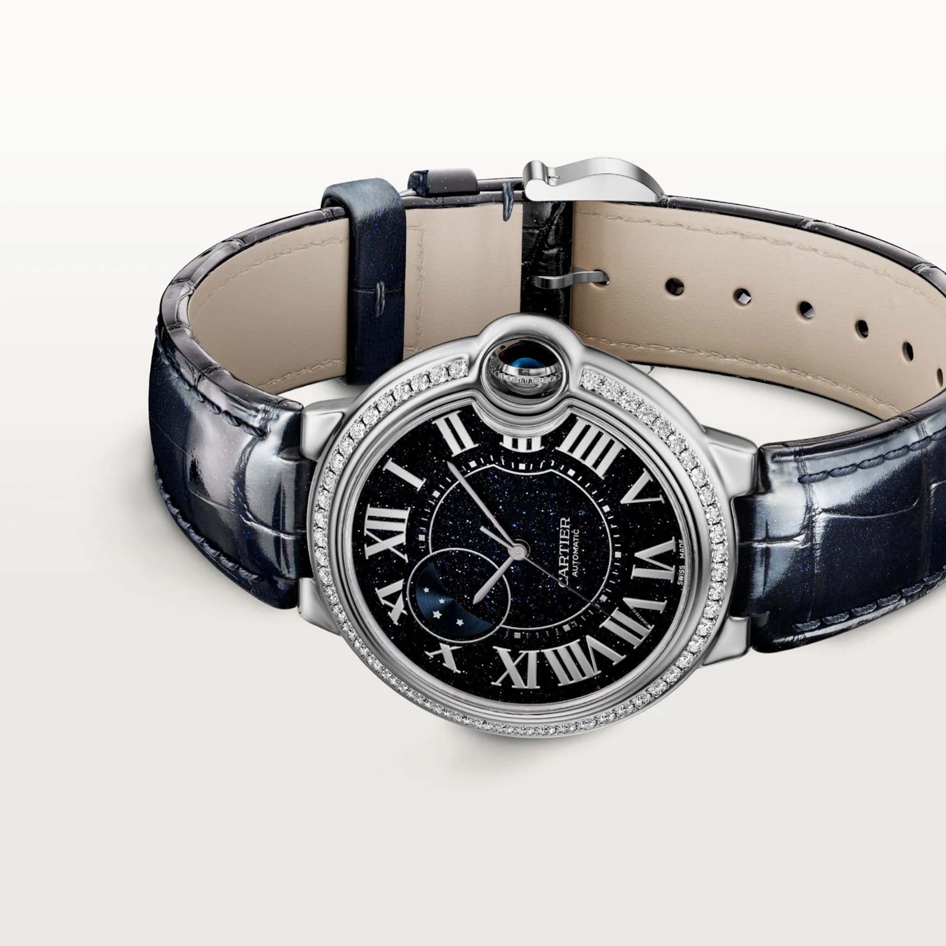CARTIER Ballon Bleu De Cartier, Oro Bianco, Pelle, Diamanti 36 MM WJBB0089