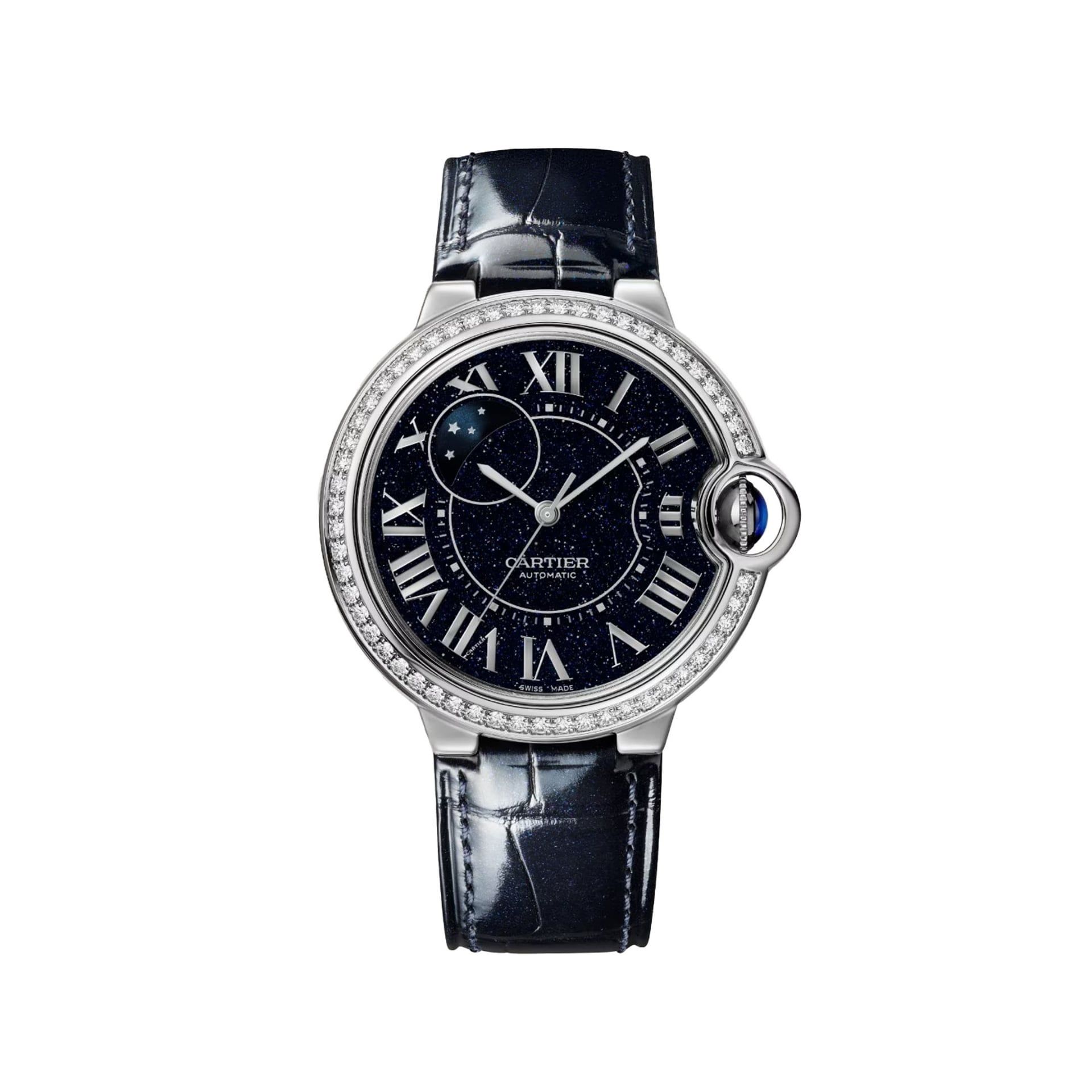CARTIER Ballon Bleu De Cartier, Oro Bianco, Pelle, Diamanti 36 MM WJBB0089