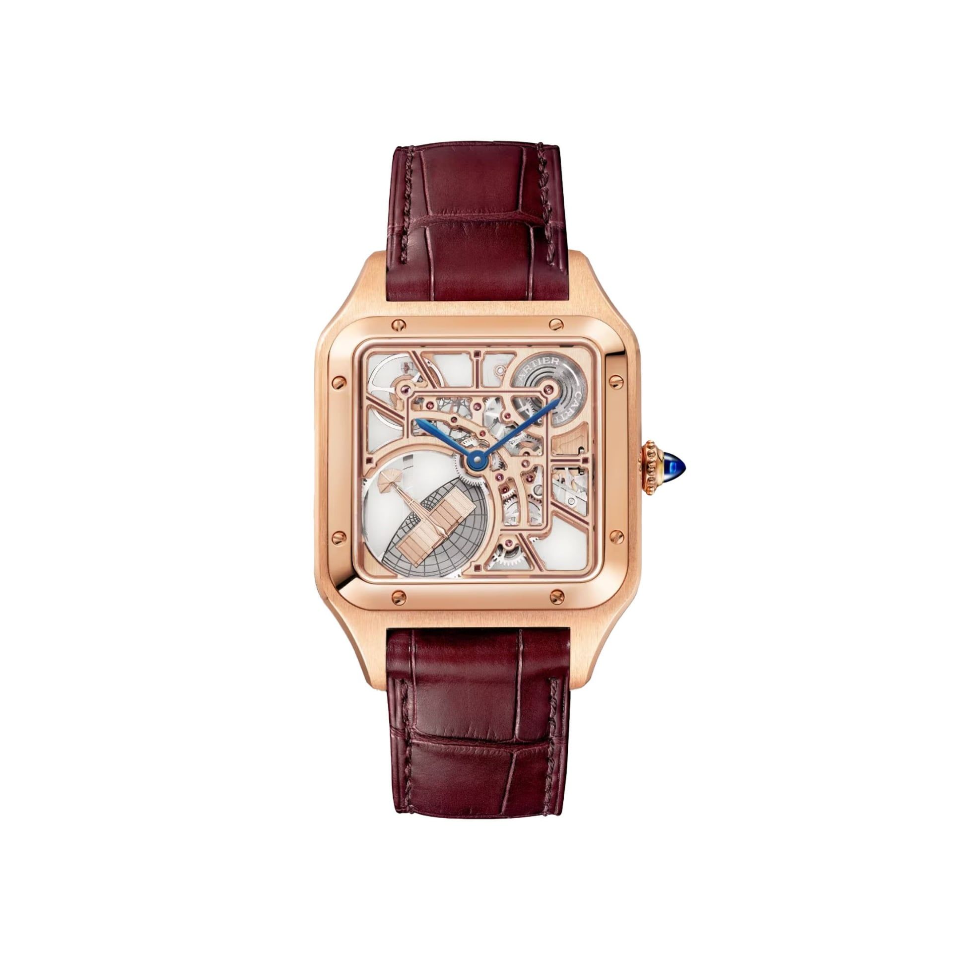 CARTIER Santos-Dumont Scheletrato Modello Grande, Oro Rosa, Pelle 31 MM WHSA0030
