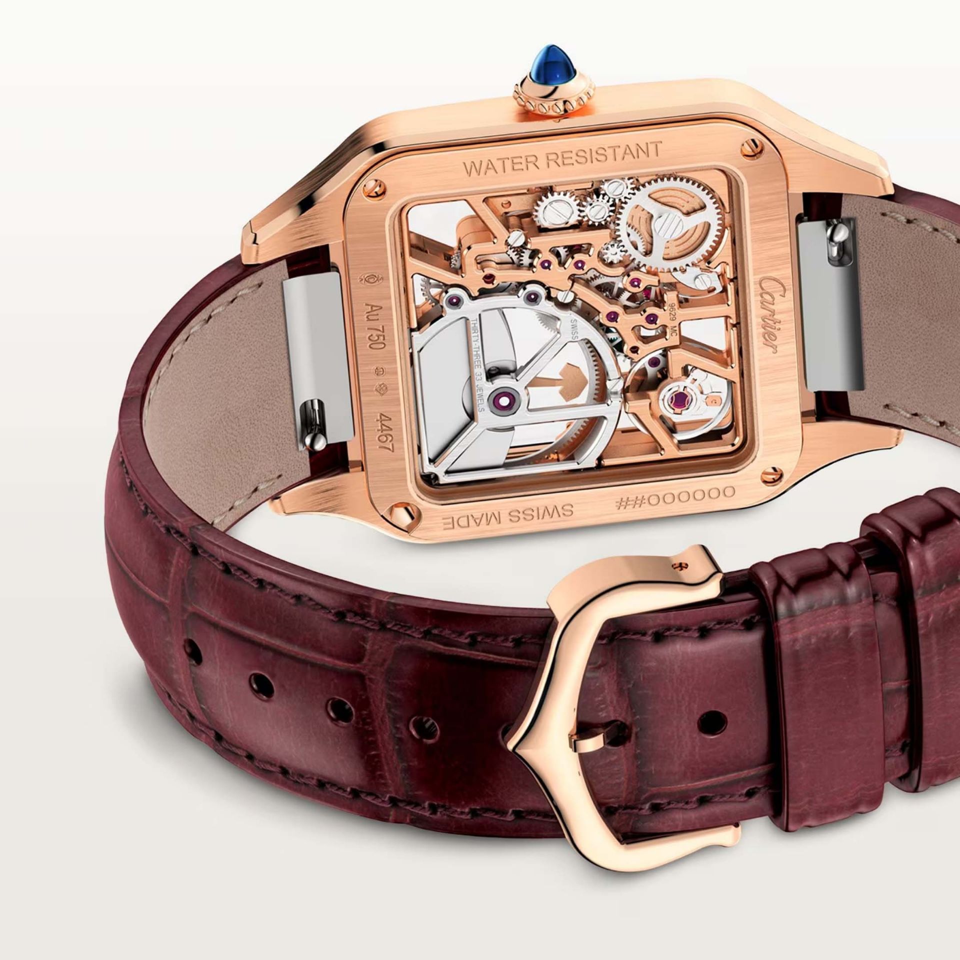 CARTIER Santos-Dumont Scheletrato Modello Grande, Oro Rosa, Pelle 31 MM WHSA0030
