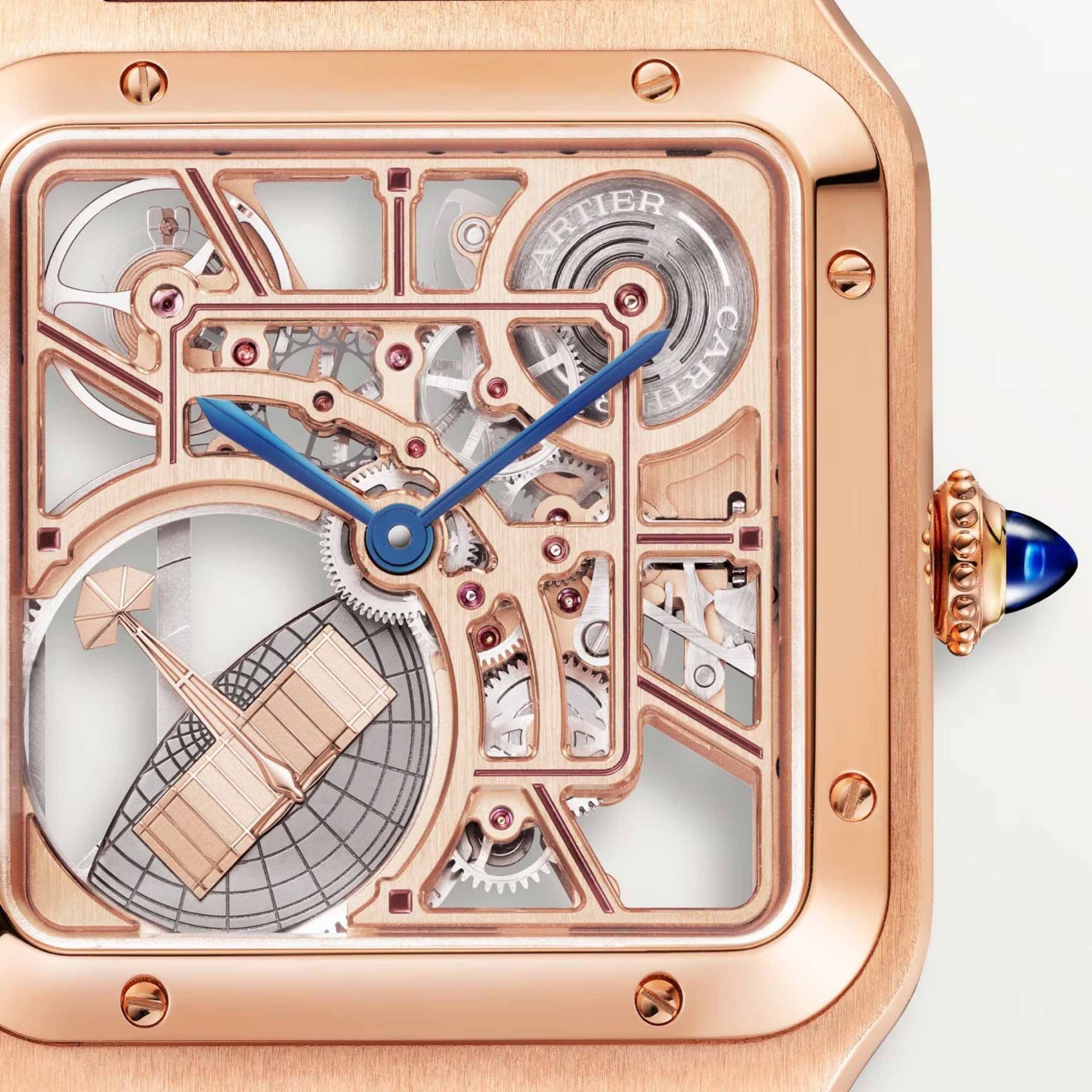CARTIER Santos-Dumont Scheletrato Modello Grande, Oro Rosa, Pelle 31 MM WHSA0030