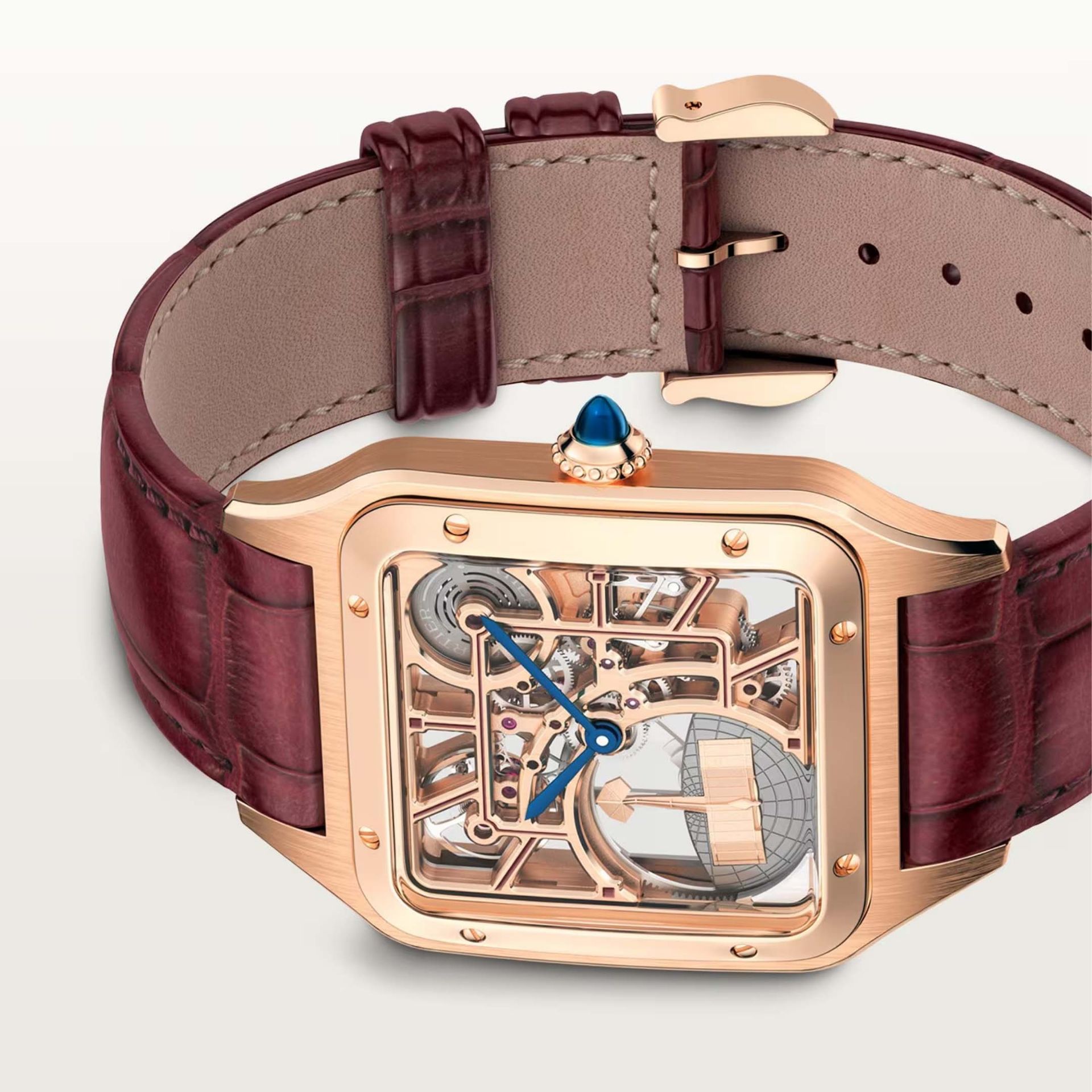 CARTIER Santos-Dumont Scheletrato Modello Grande, Oro Rosa, Pelle 31 MM WHSA0030