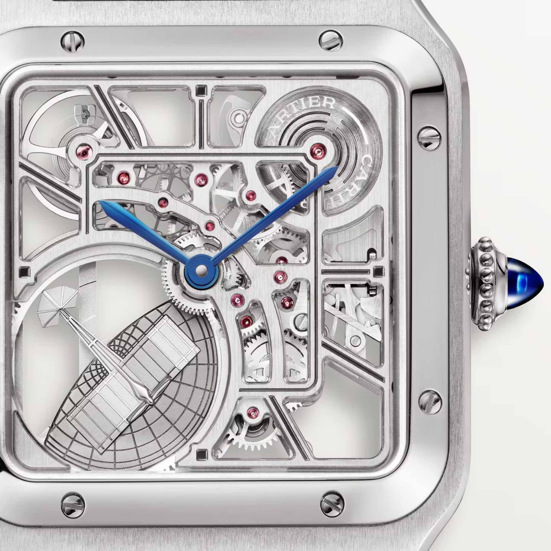 CARTIER Santos-Dumont Scheletrato Modello Grande, Acciaio, Pelle 31 MM WHSA0032