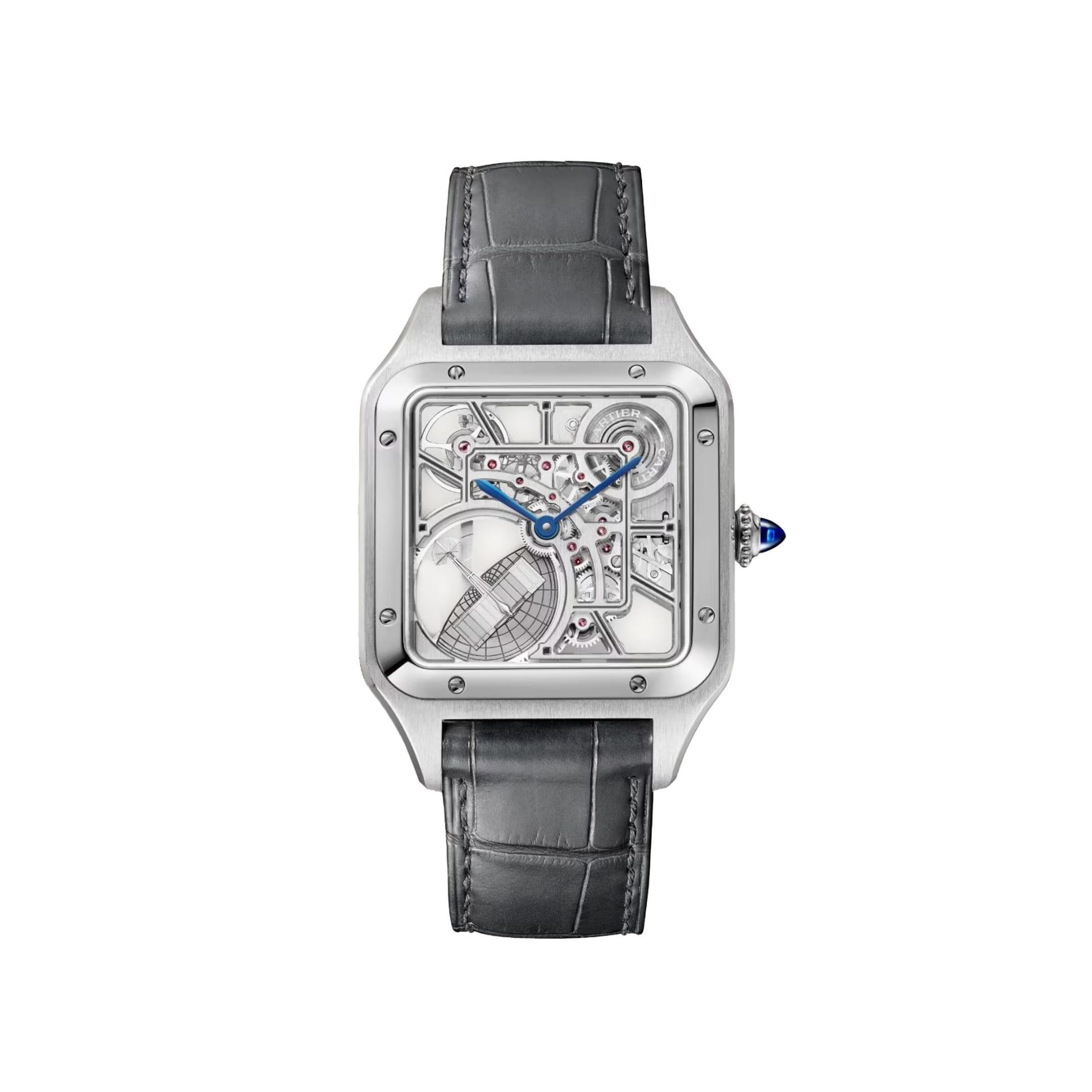 CARTIER Santos-Dumont Scheletrato Modello Grande, Acciaio, Pelle 31 MM WHSA0032