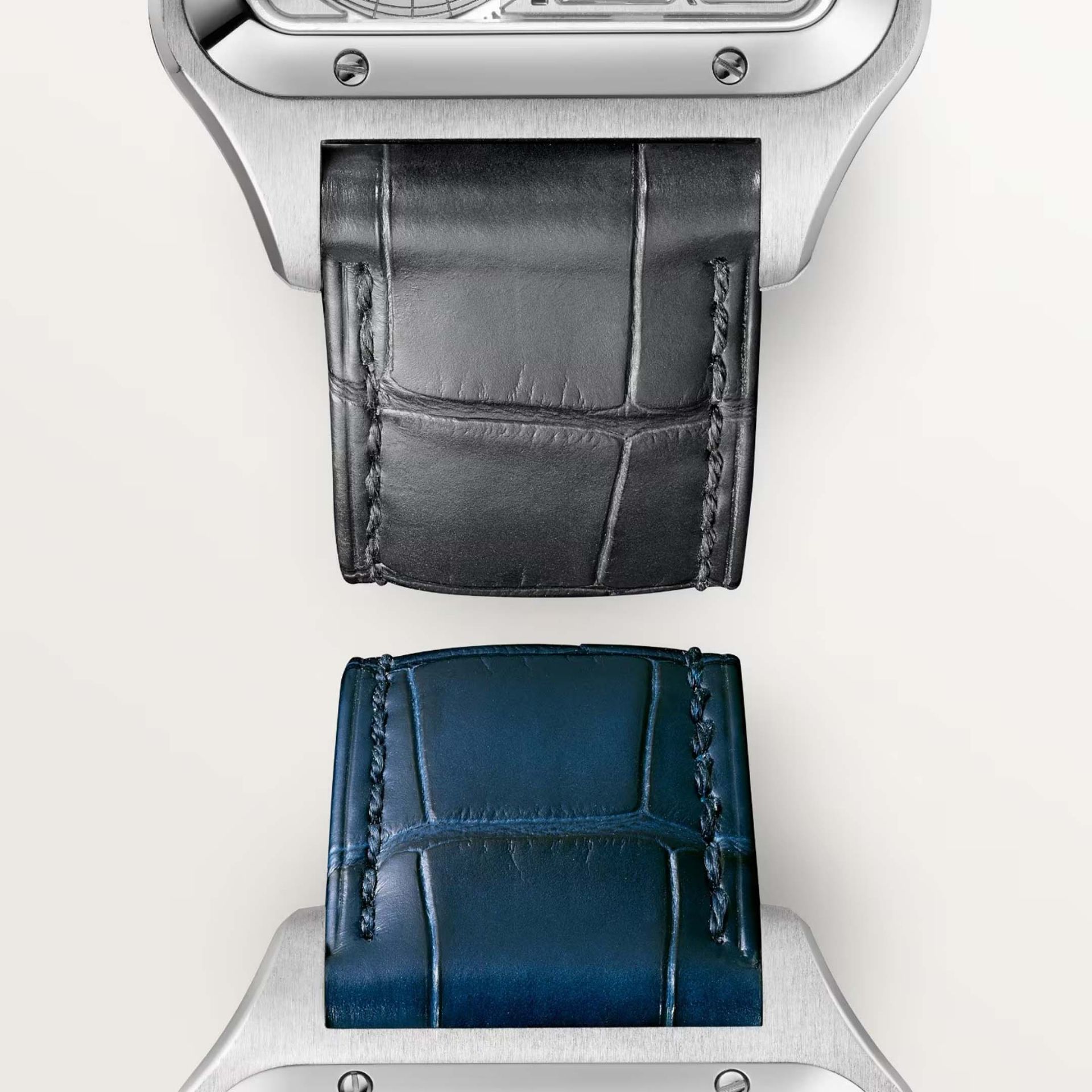 CARTIER Santos-Dumont Scheletrato Modello Grande, Acciaio, Pelle 31 MM WHSA0032