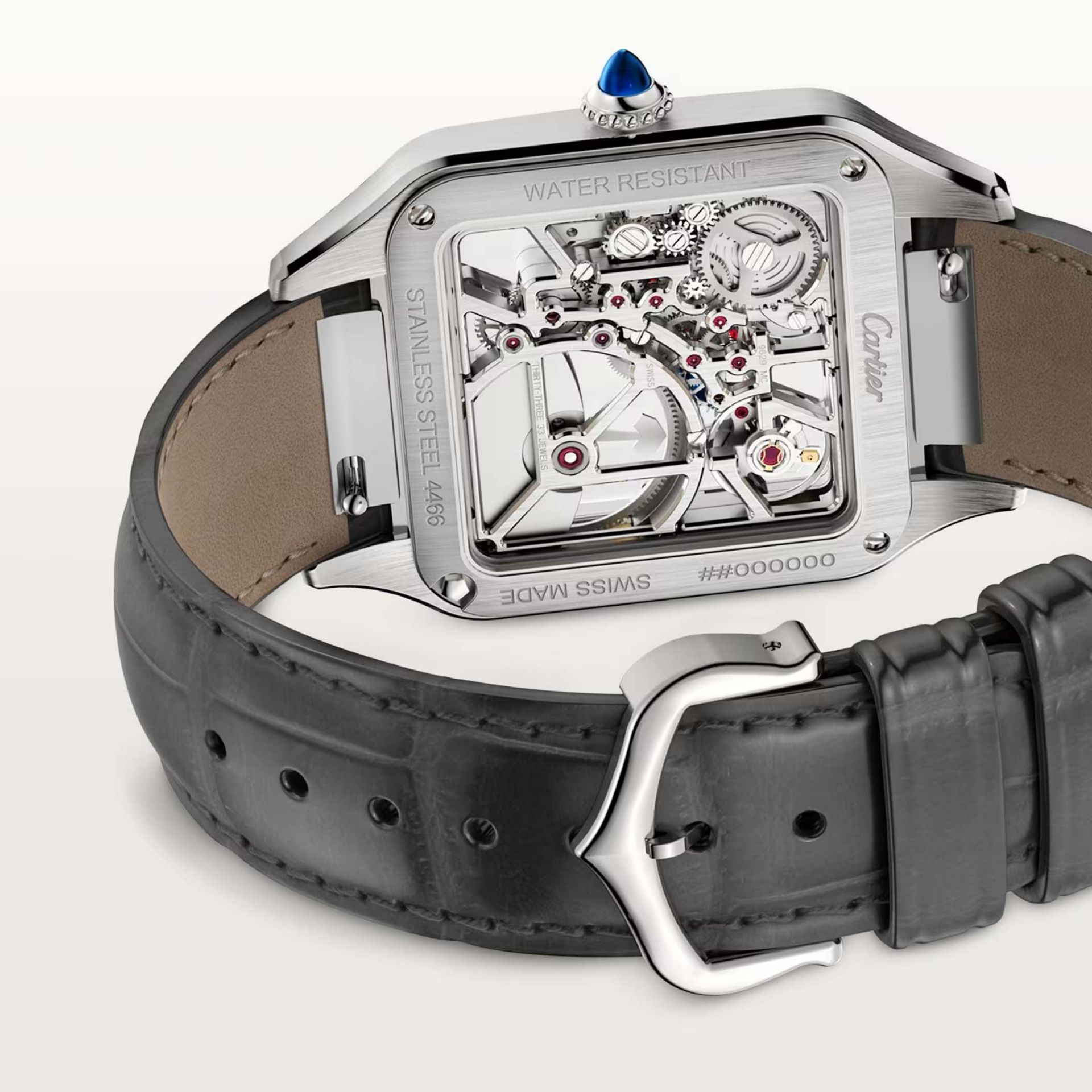 CARTIER Santos-Dumont Scheletrato Modello Grande, Acciaio, Pelle 31 MM WHSA0032