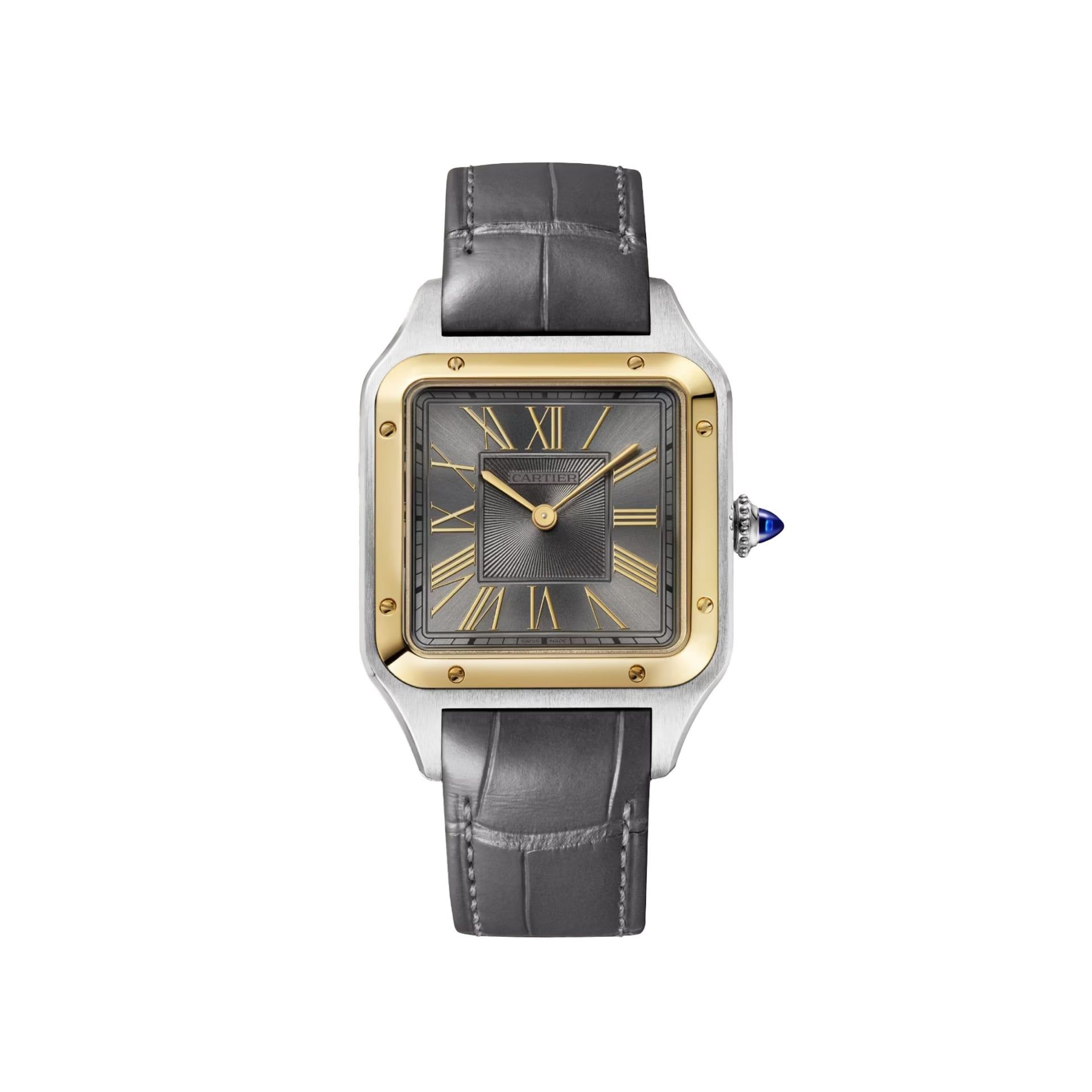 CARTIER Santos-Dumont Modello Grande, Acciaio e Oro Giallo, Pelle 43.5 X 31.4 MM W2SA0036