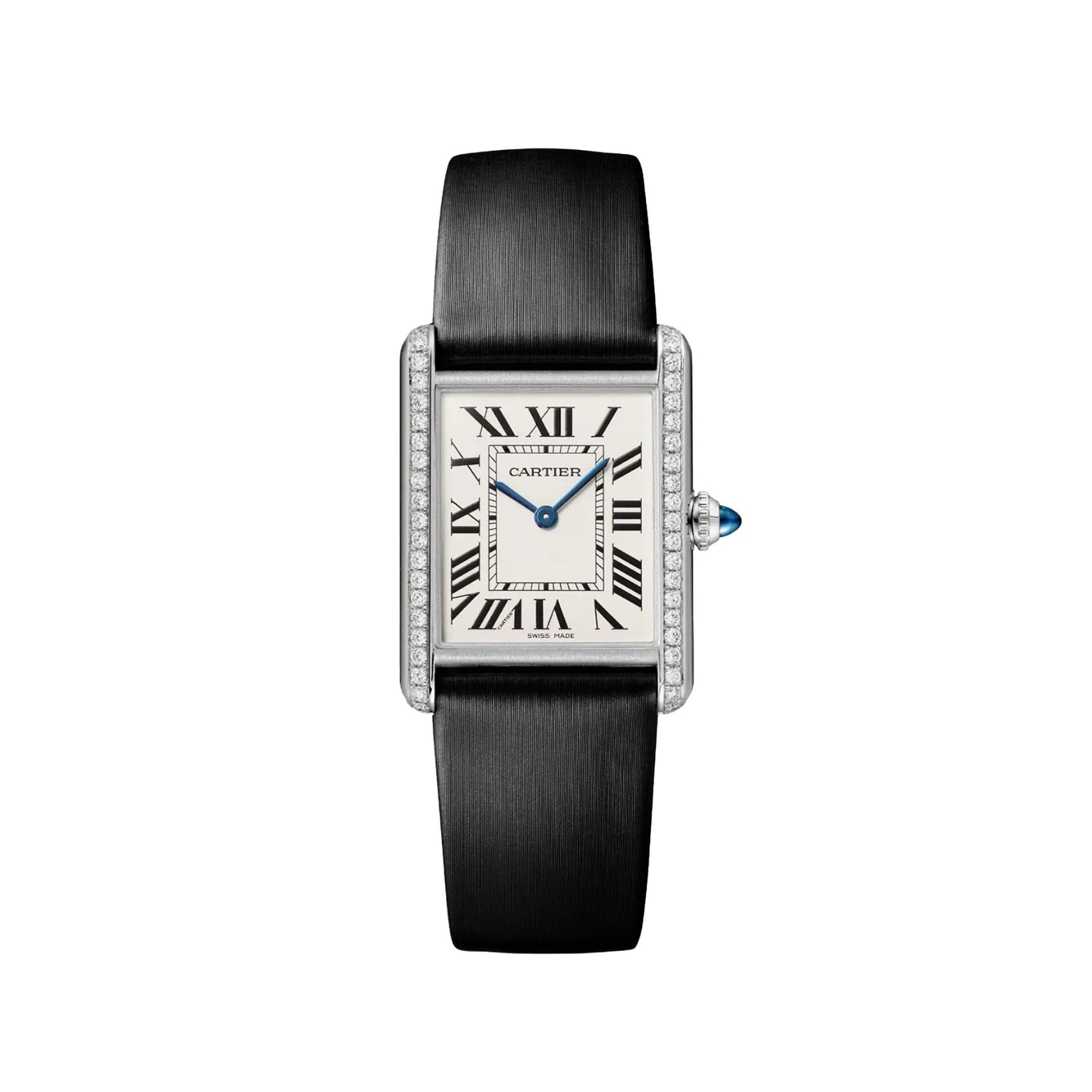 CARTIER Tank Must De Cartier Modello Grande, Acciaio, Diamanti, Pelle 33,7 x 25,5 MM W4TA0030