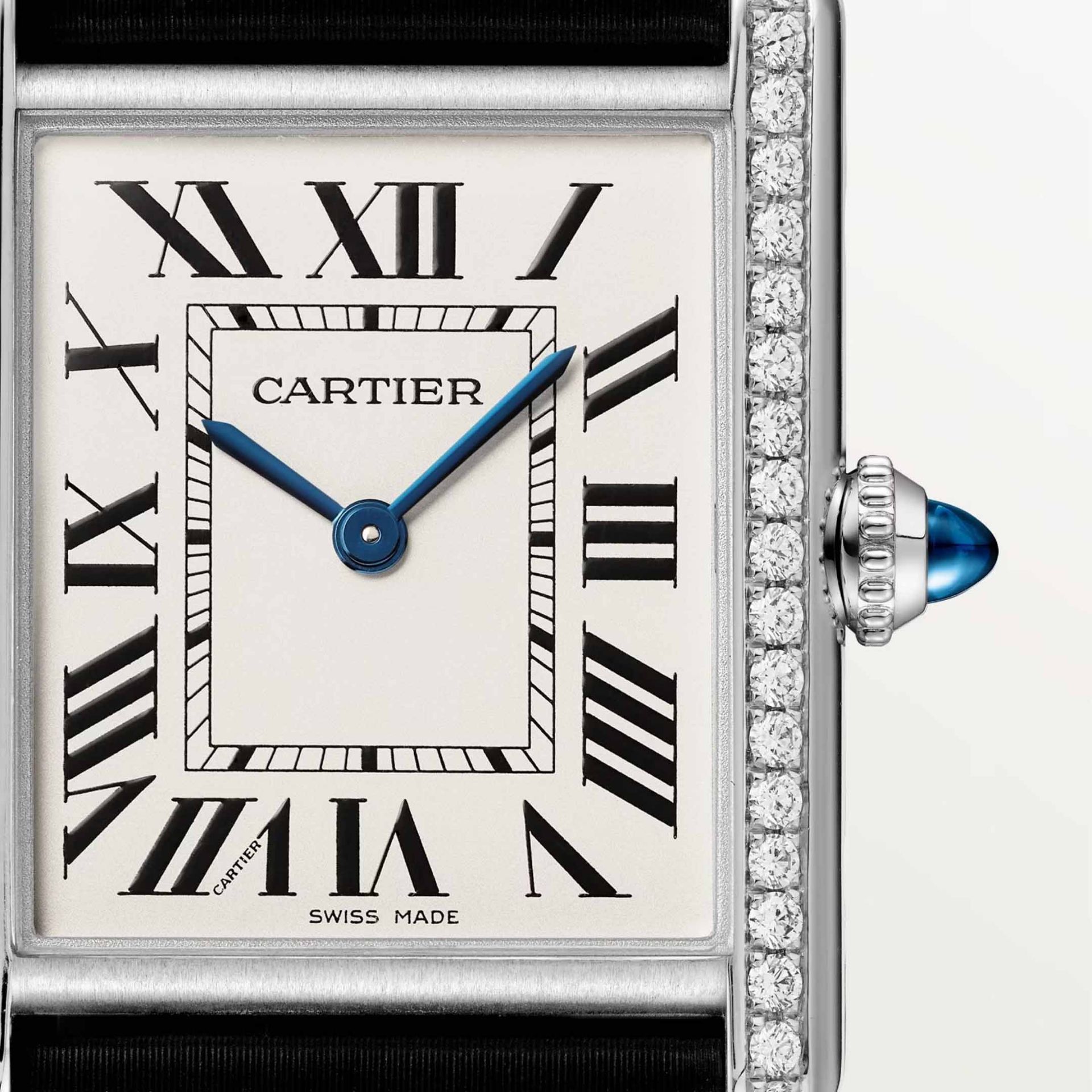 CARTIER Tank Must De Cartier Modello Grande, Acciaio, Diamanti, Pelle 33,7 x 25,5 MM W4TA0030