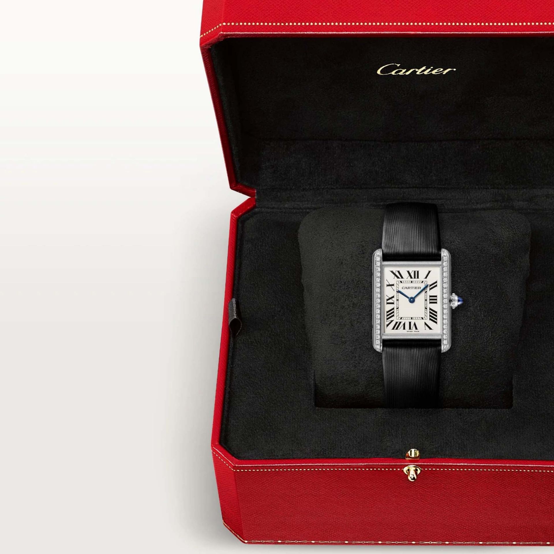 CARTIER Tank Must De Cartier Modello Grande, Acciaio, Diamanti, Pelle 33,7 x 25,5 MM W4TA0030