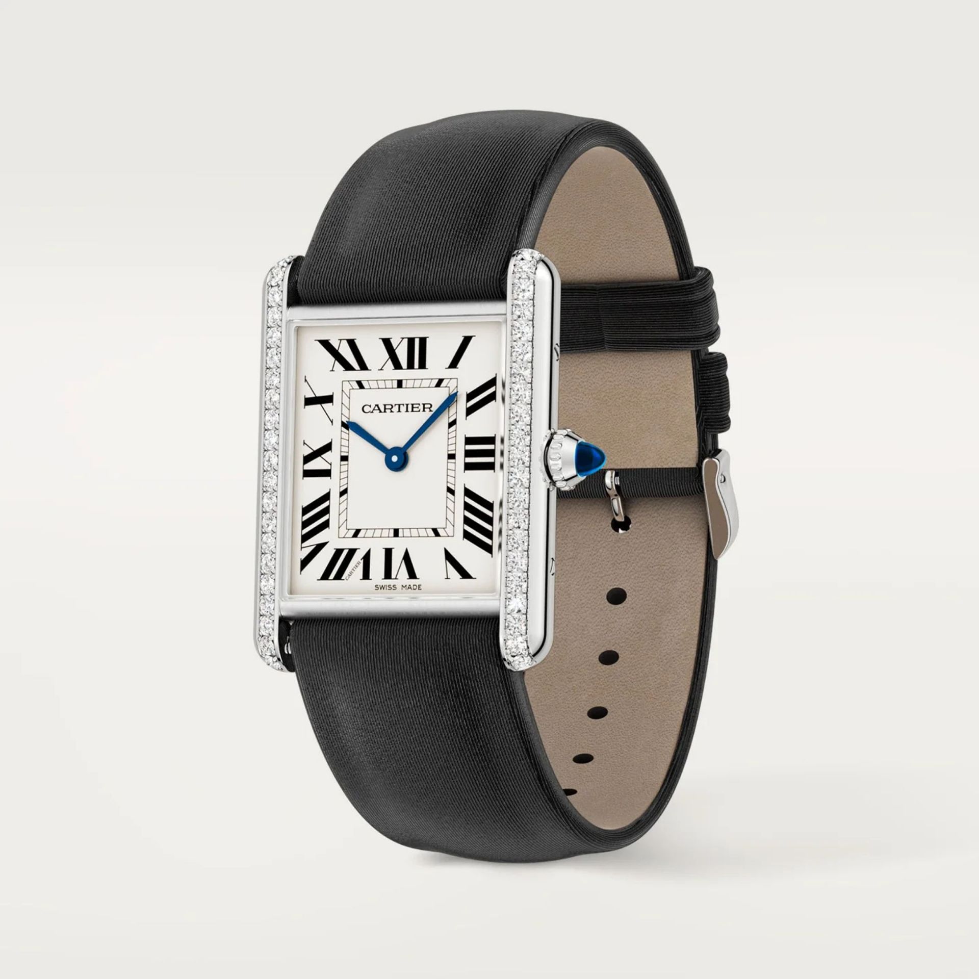 CARTIER Tank Must De Cartier Modello Grande, Acciaio, Diamanti, Pelle 33,7 x 25,5 MM W4TA0030