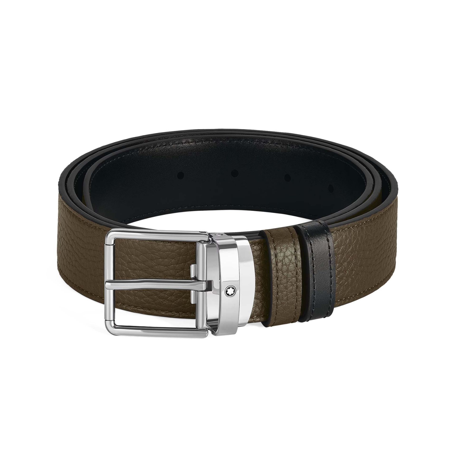 MONTBLANC Cintura Reversibile 35 Mm in Pelle Kaki/Nera con Fibbia Everyday  221004