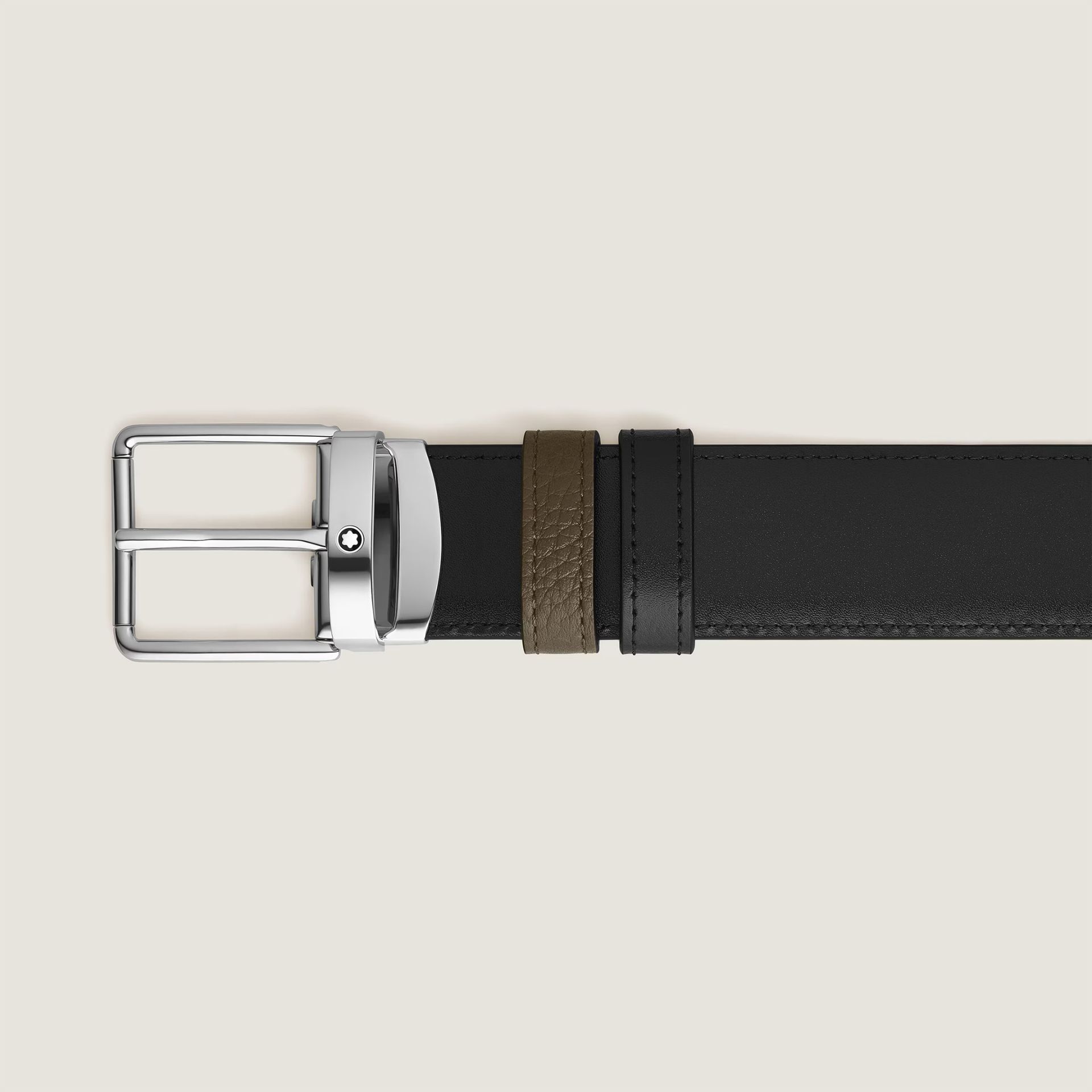 MONTBLANC Cintura Reversibile 35 Mm in Pelle Kaki/Nera con Fibbia Everyday  221004
