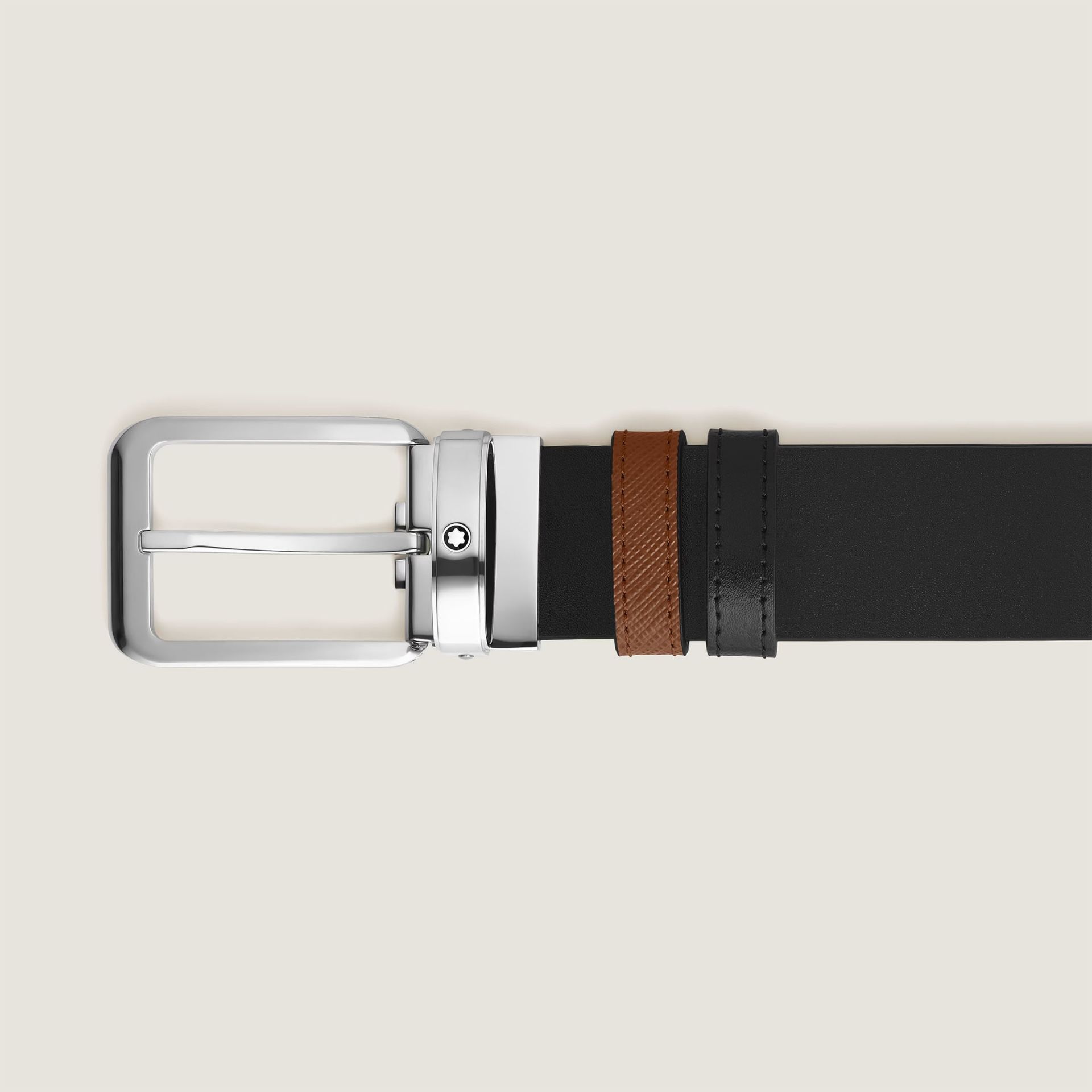 Montblanc Cintura Reversibile 35 Mm in Pelle Fulvo/Nera con Fibbia Rettangolare  221013