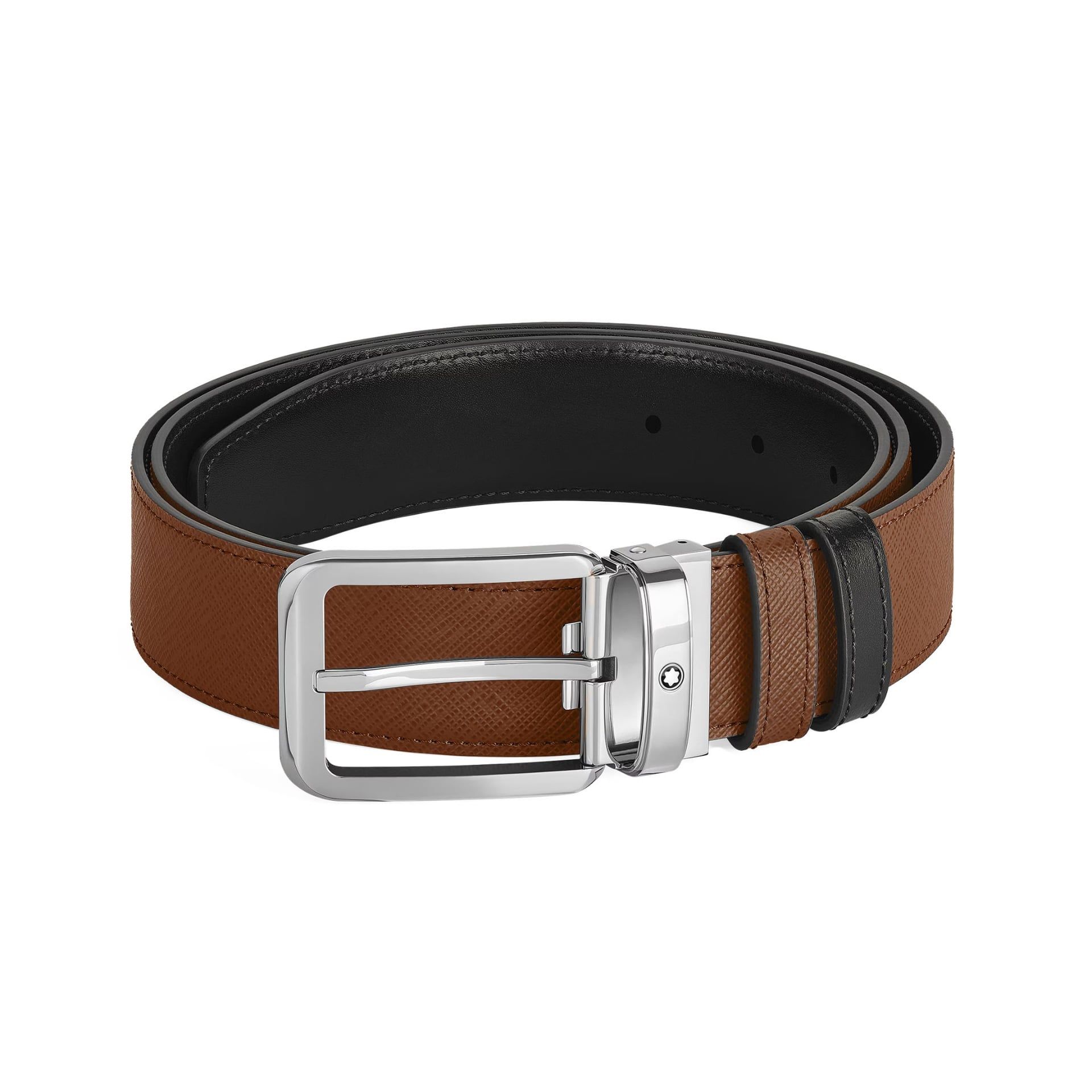 Montblanc Cintura Reversibile 35 Mm in Pelle Fulvo/Nera con Fibbia Rettangolare  221013
