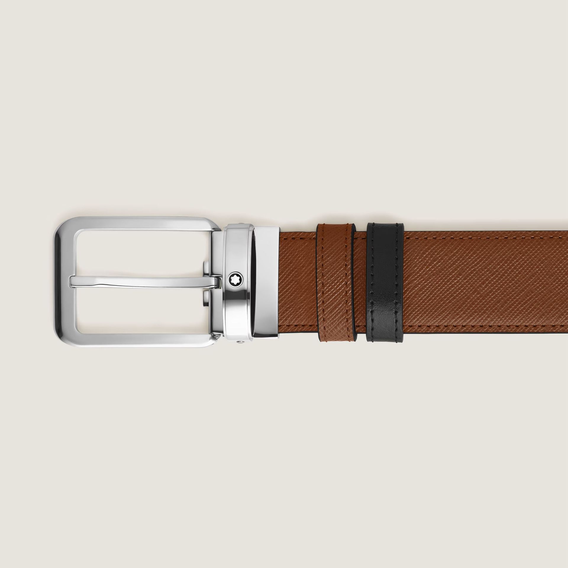 Montblanc Cintura Reversibile 35 Mm in Pelle Fulvo/Nera con Fibbia Rettangolare  221013
