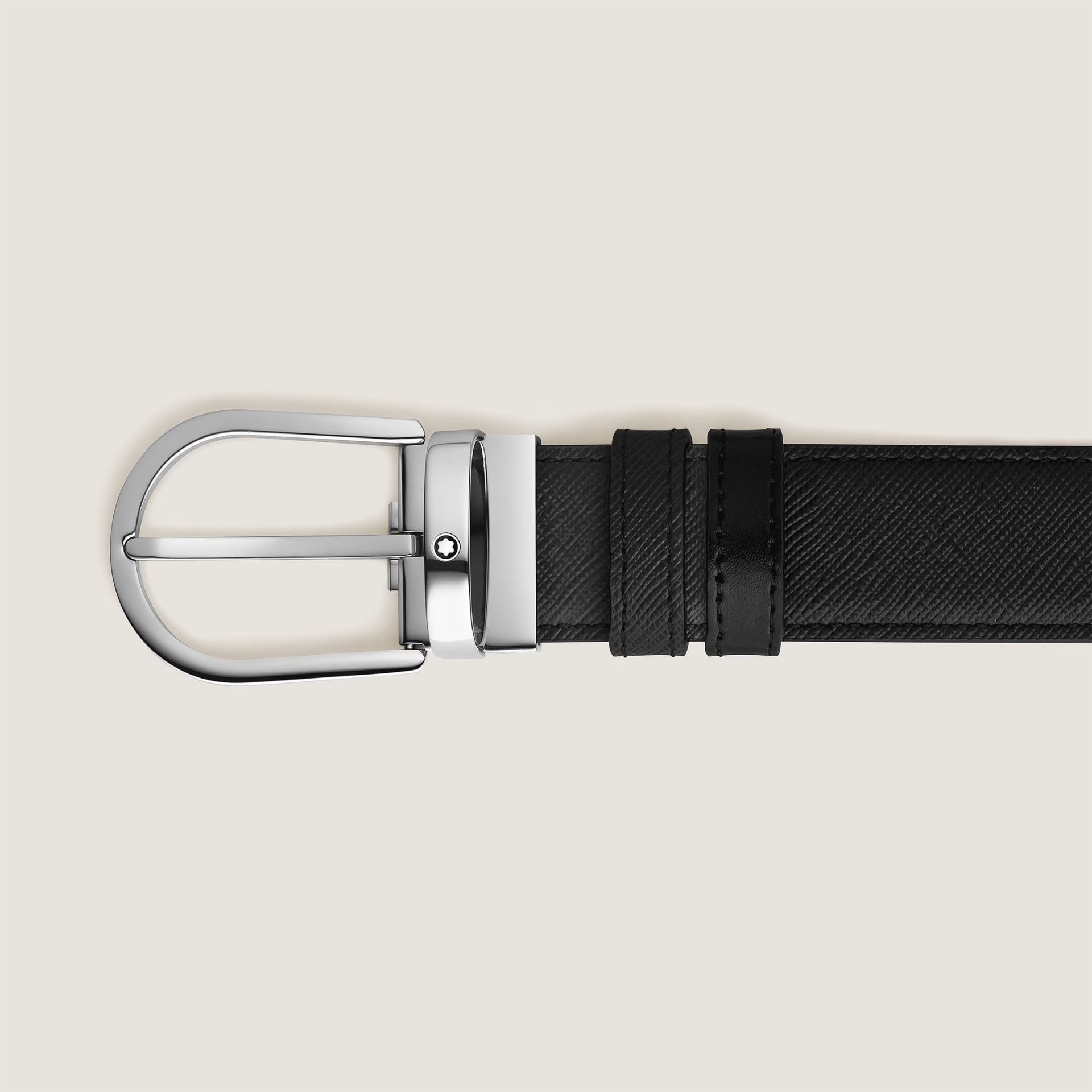MONTBLANC Cintura Reversibile 35 Mm in Pelle Nera con Fibbia a Ferro di Cavallo  198448