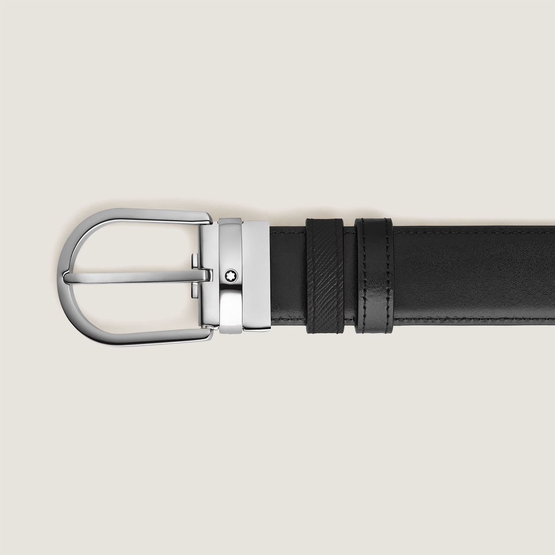 MONTBLANC Cintura Reversibile 35 Mm in Pelle Nera con Fibbia a Ferro di Cavallo  198448