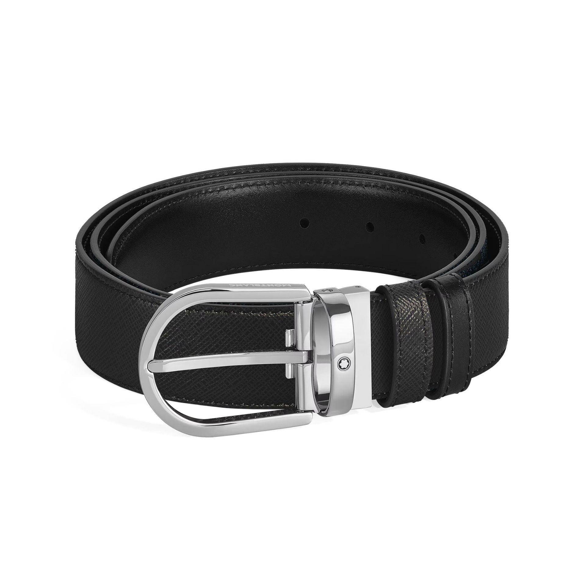MONTBLANC Cintura Reversibile 35 Mm in Pelle Nera con Fibbia a Ferro di Cavallo  198448