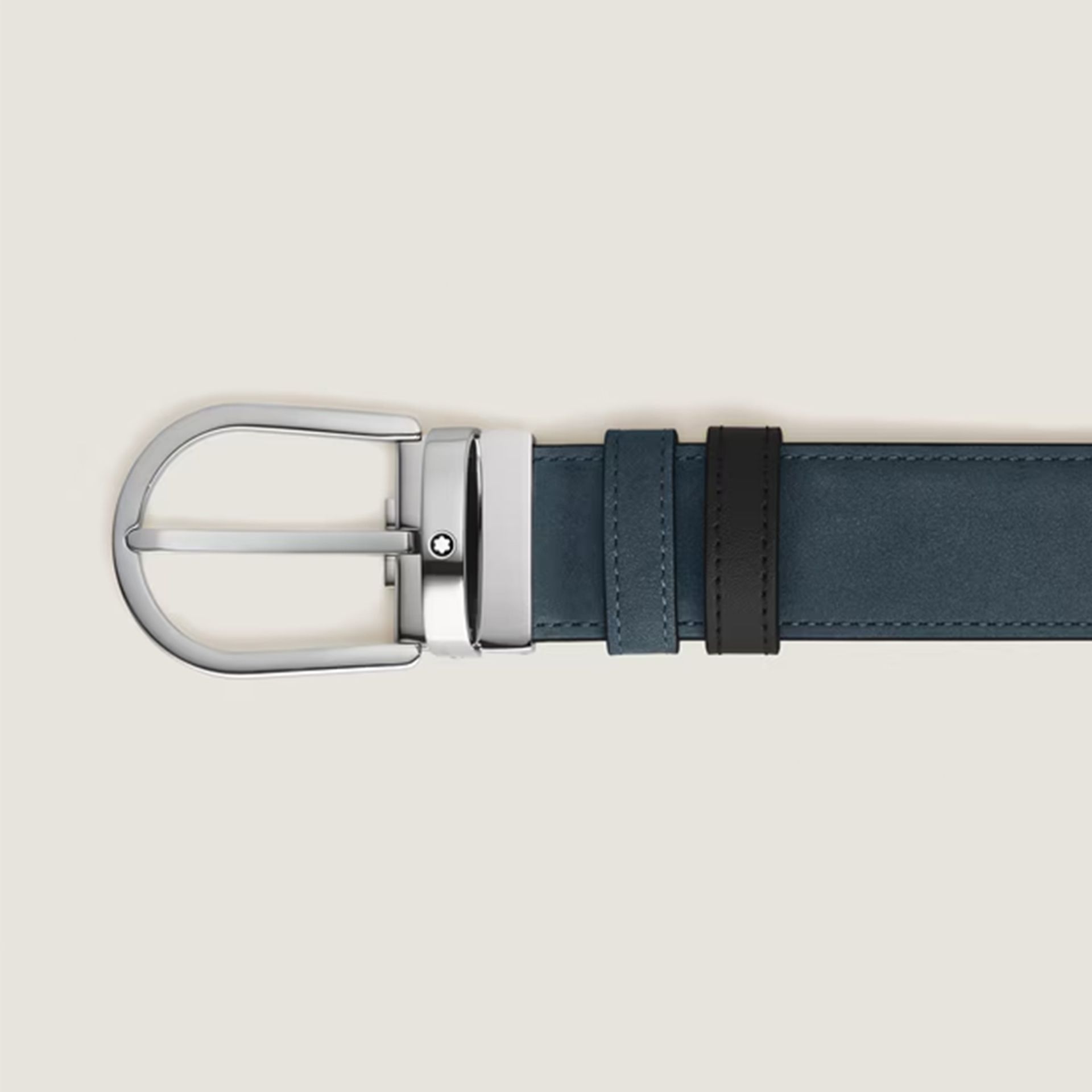 MONTBLANC Cintura Reversibile Horseshoe 35 mm in Suede Blu Velluto/Nera  220978
