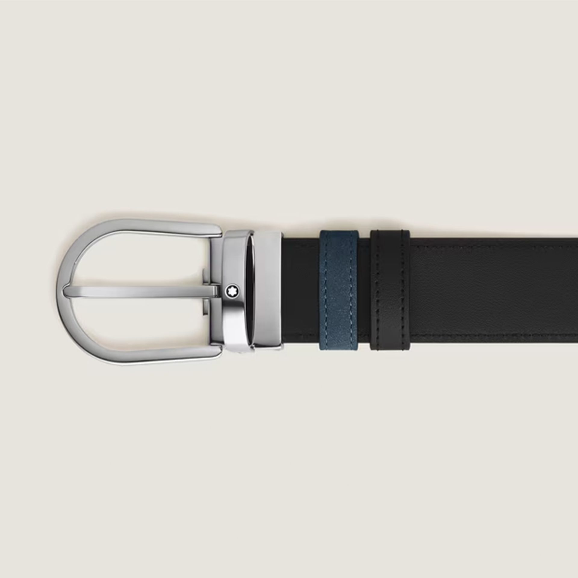MONTBLANC Cintura Reversibile Horseshoe 35 mm in Suede Blu Velluto/Nera  220978
