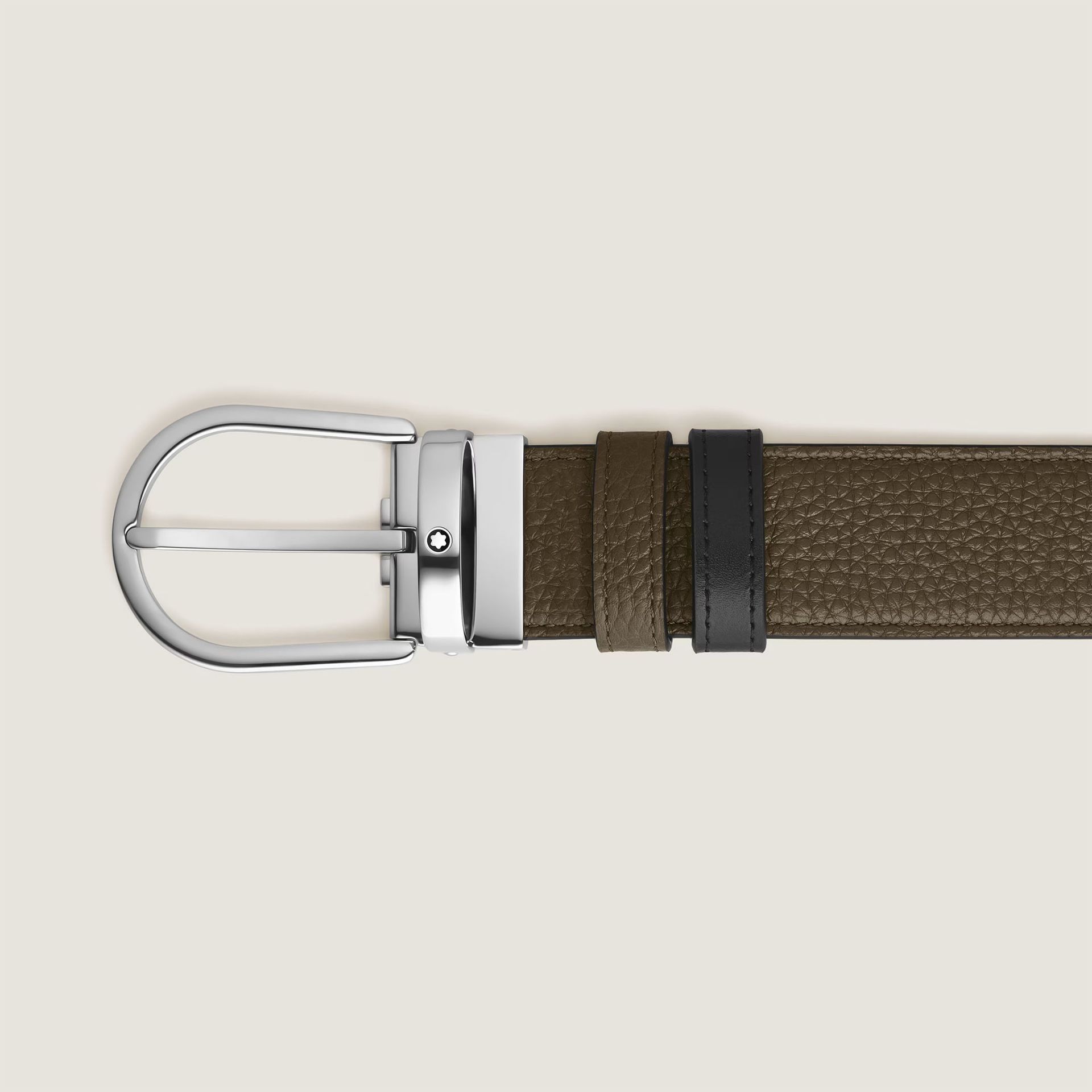 MONTBLANC Cintura Reversibile 35 Mm in Pelle con Grana Kaki/Nera con Fibbia a Ferro di Cavallo  198451