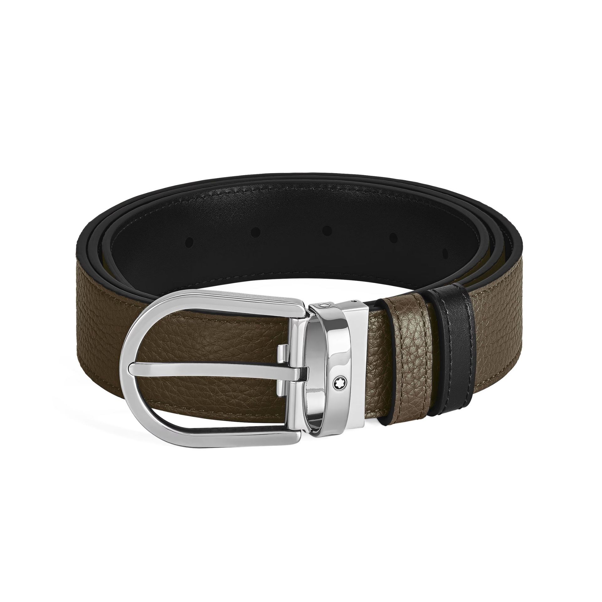 MONTBLANC Cintura Reversibile 35 Mm in Pelle con Grana Kaki/Nera con Fibbia a Ferro di Cavallo  198451