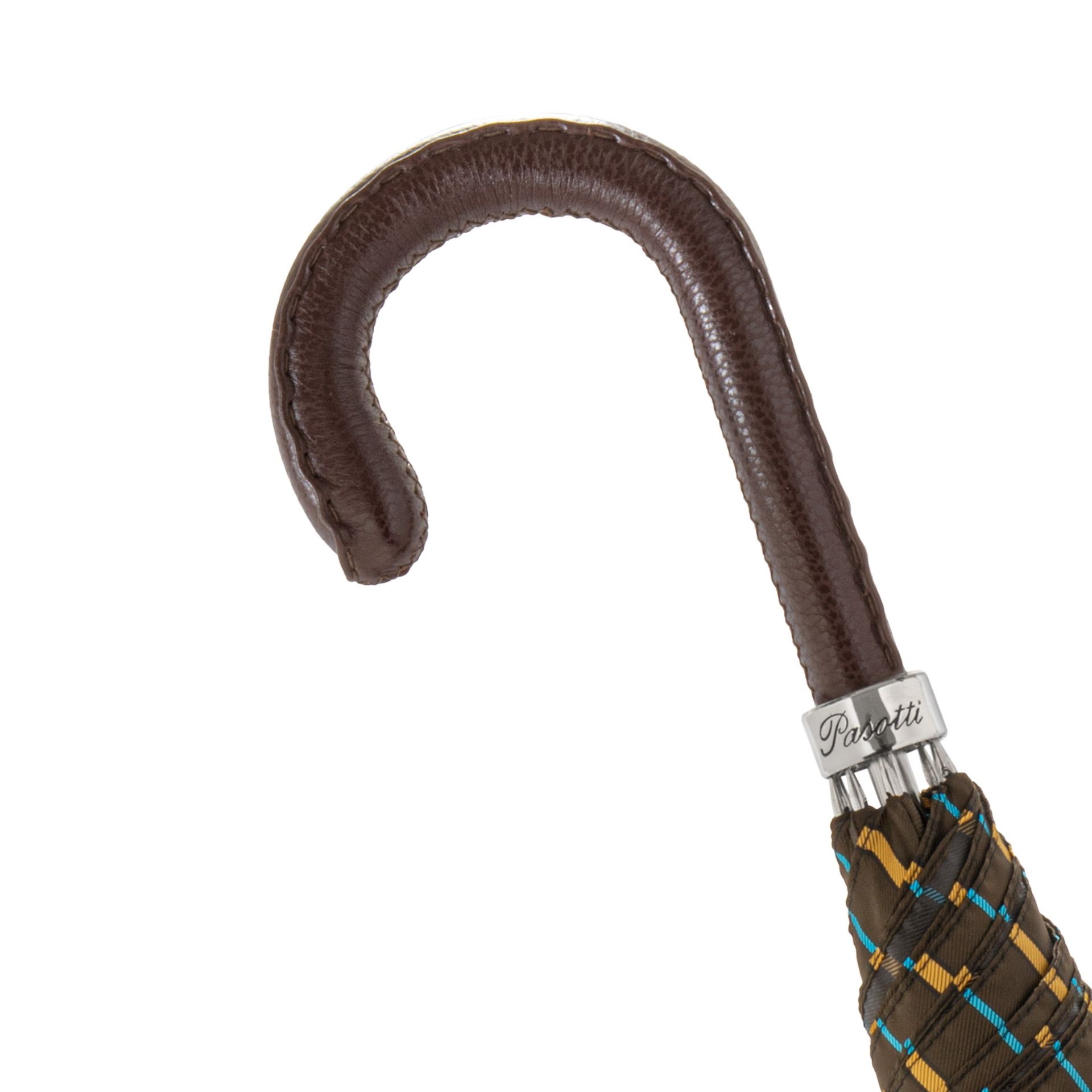 PASOTTI Ombrello Da Uomo su Misura Marrone Righe Senape/Turchese  478*BRUCE/7**N36-MORO