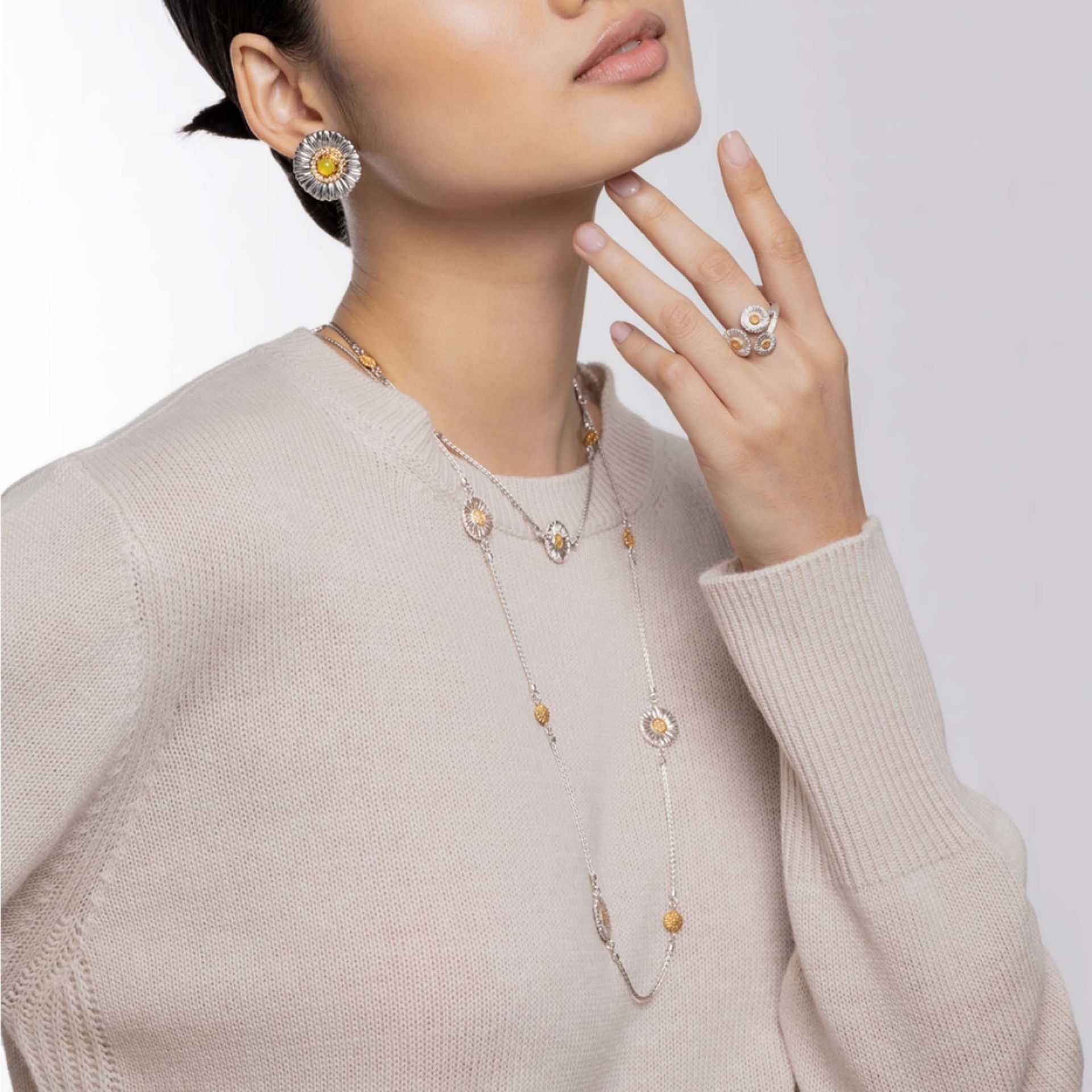 BUCCELLATI Collana Blossoms Diamonds Margherita in Argento  JAGNEC023611