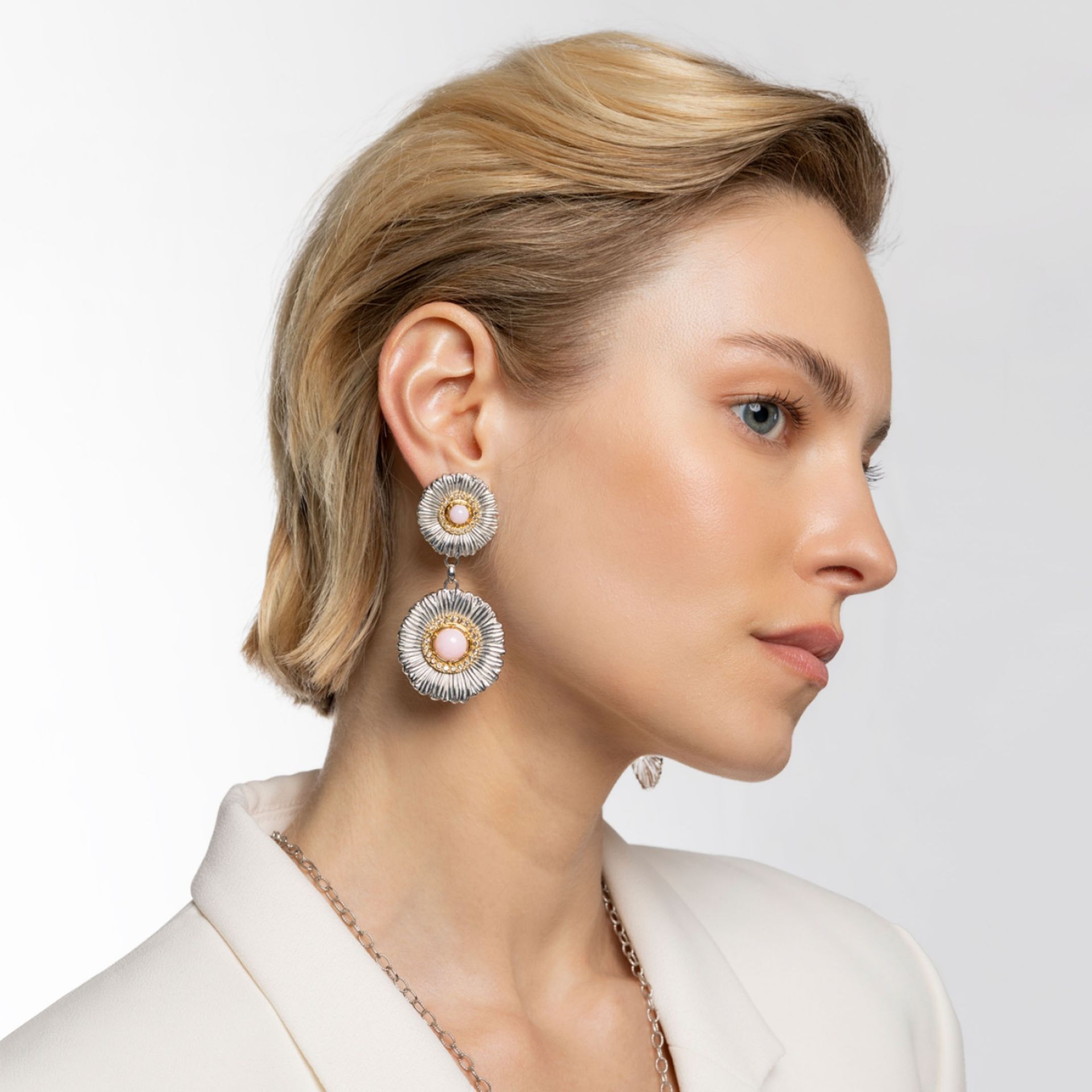 BUCCELLATI Orecchini Blossoms Color in Argento con Diamanti e Opale Rosa  JAGEAR023591