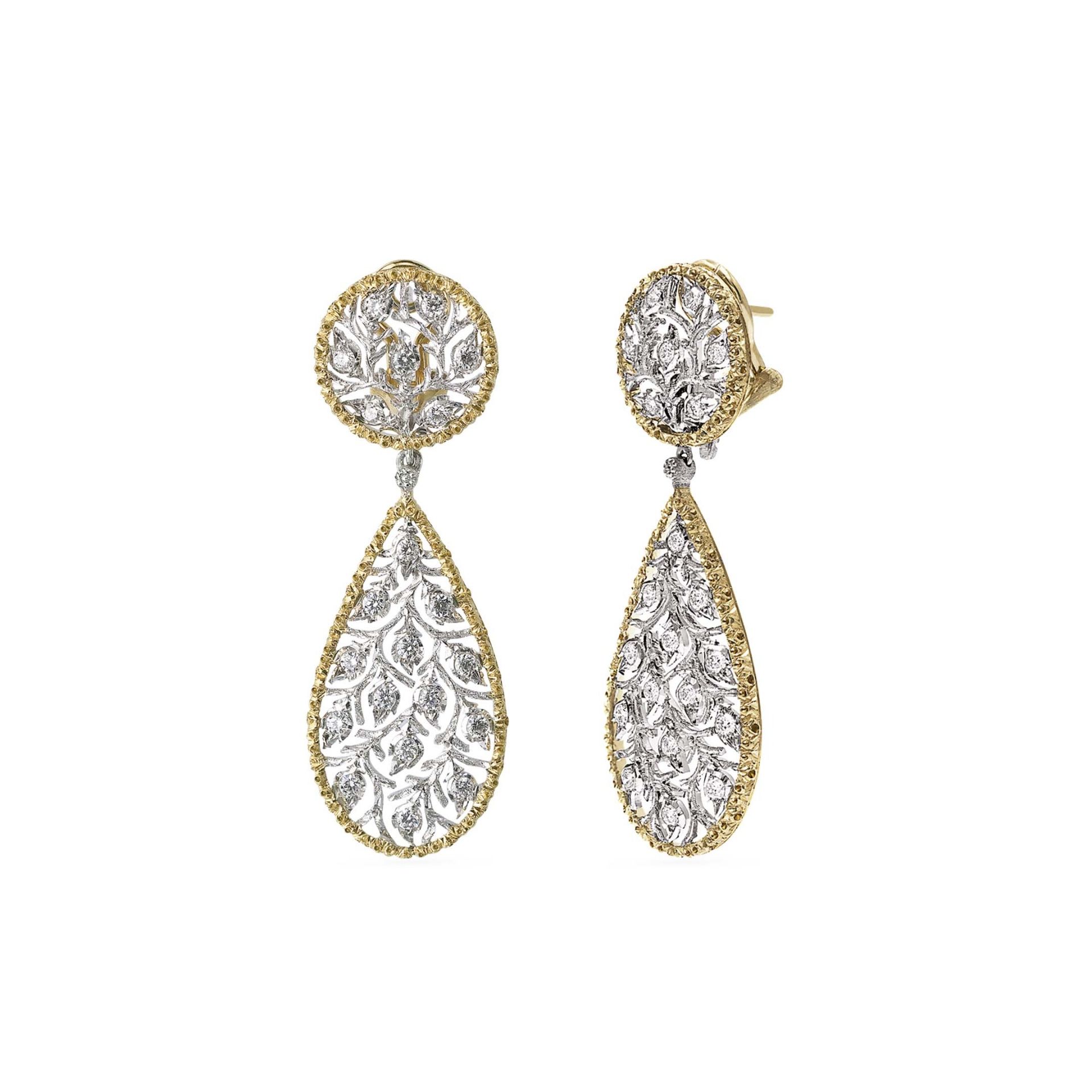 Buccellati Orecchini Pendenti Ramage in Oro Bianco e Giallo con Diamanti  JAUEAR006480