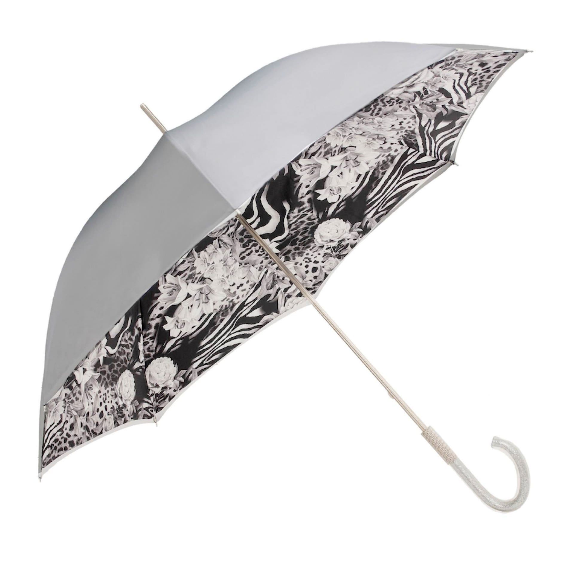 PASOTTI Ombrello Da Donna Animal Grigio Sfumato Interno Maculato con Rose Argento  189N*2184-7*9C458/9*P34