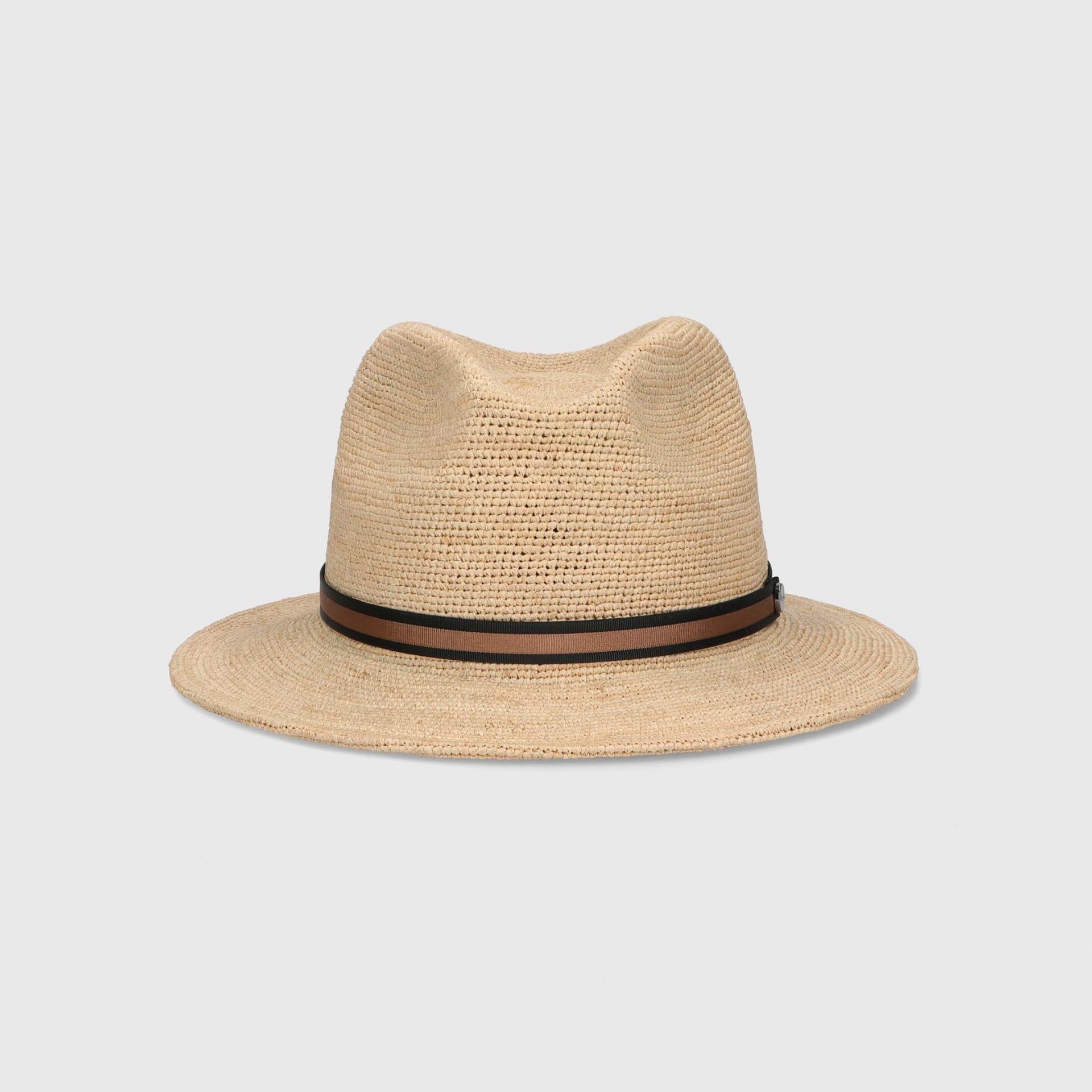 BORSALINO Cappello Argentina Rafia Crochet Fine Cinta Marrone  141165-00G8