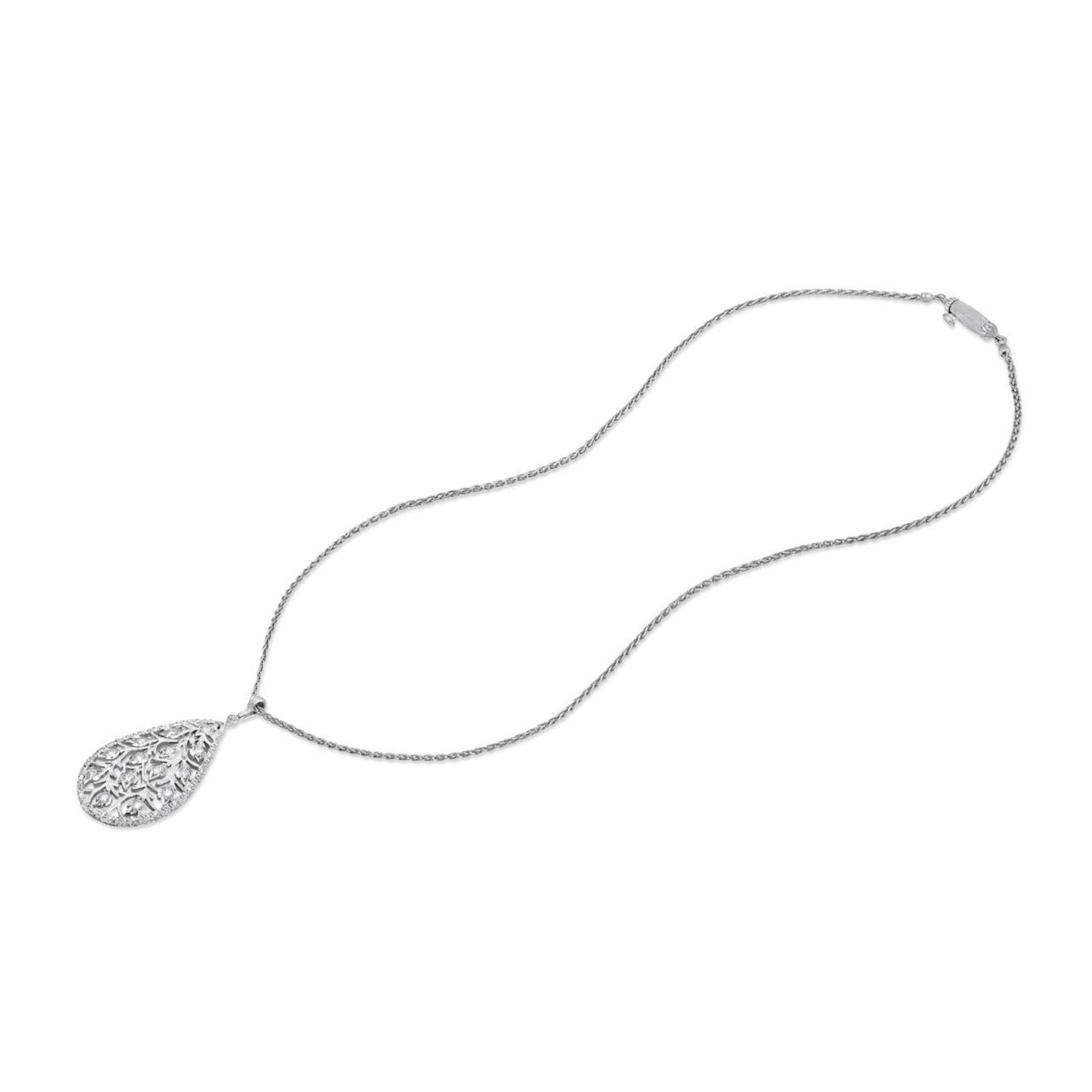 BUCCELLATI Pendente a Goccia Ramage in Oro Bianco con Diamanti  JAUPEN006063