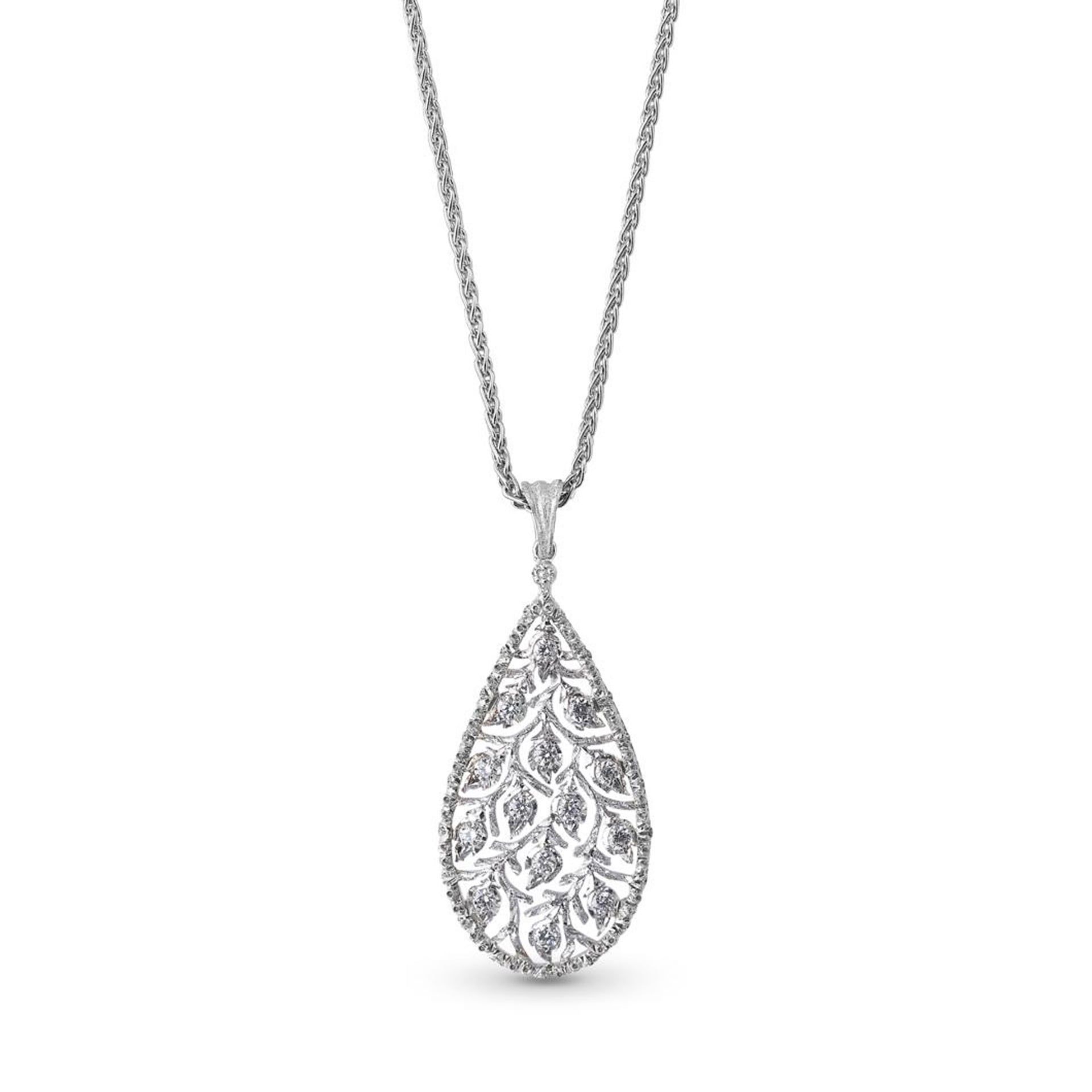 BUCCELLATI Pendente a Goccia Ramage in Oro Bianco con Diamanti  JAUPEN006063