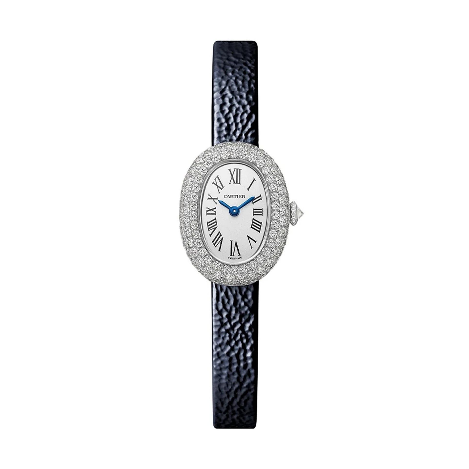 CARTIER Baignoire Modello Mini, Oro Bianco, Diamanti, Pelle 24.6 X 18.7 MM WJBA0070