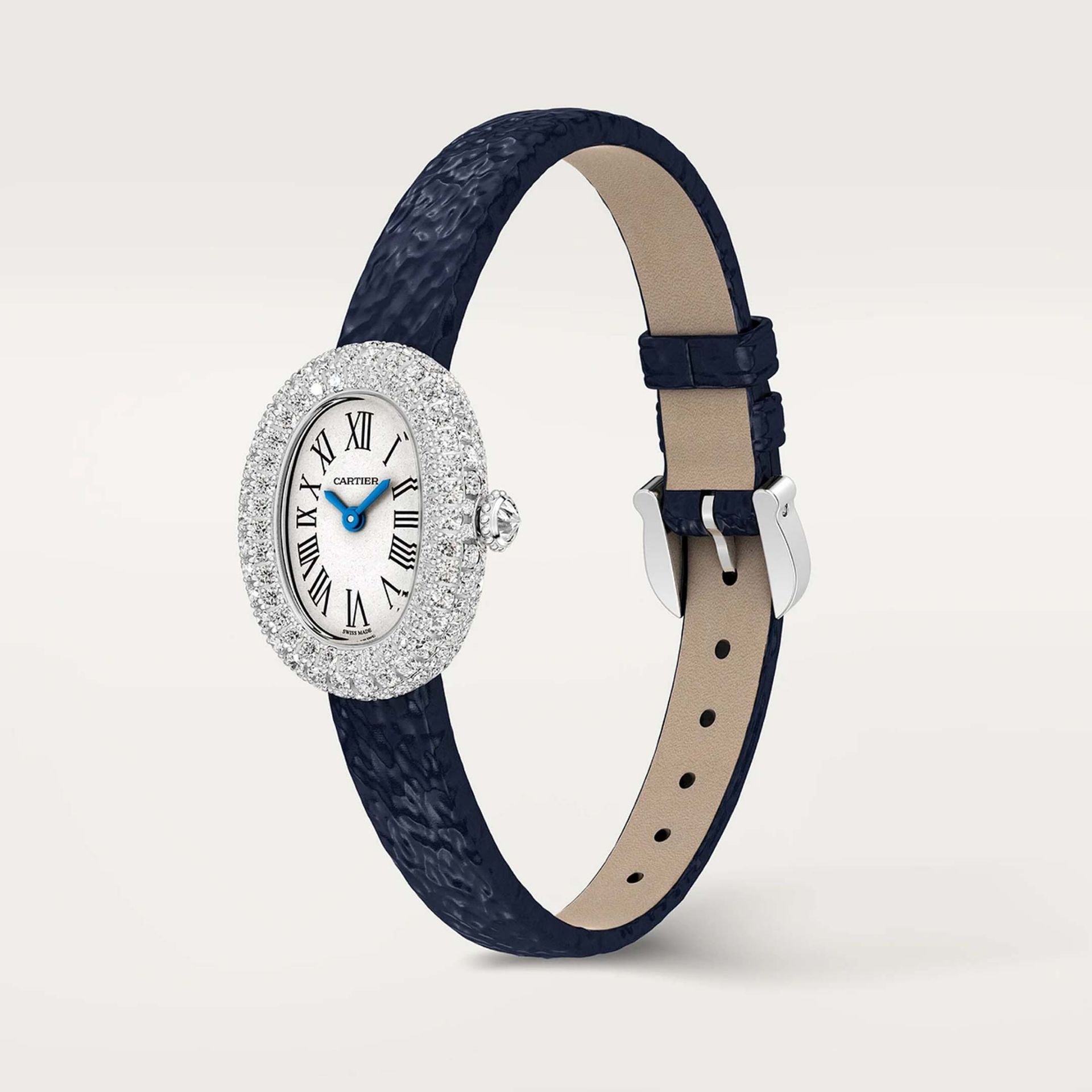 CARTIER Baignoire Modello Mini, Oro Bianco, Diamanti, Pelle 24.6 X 18.7 MM WJBA0070