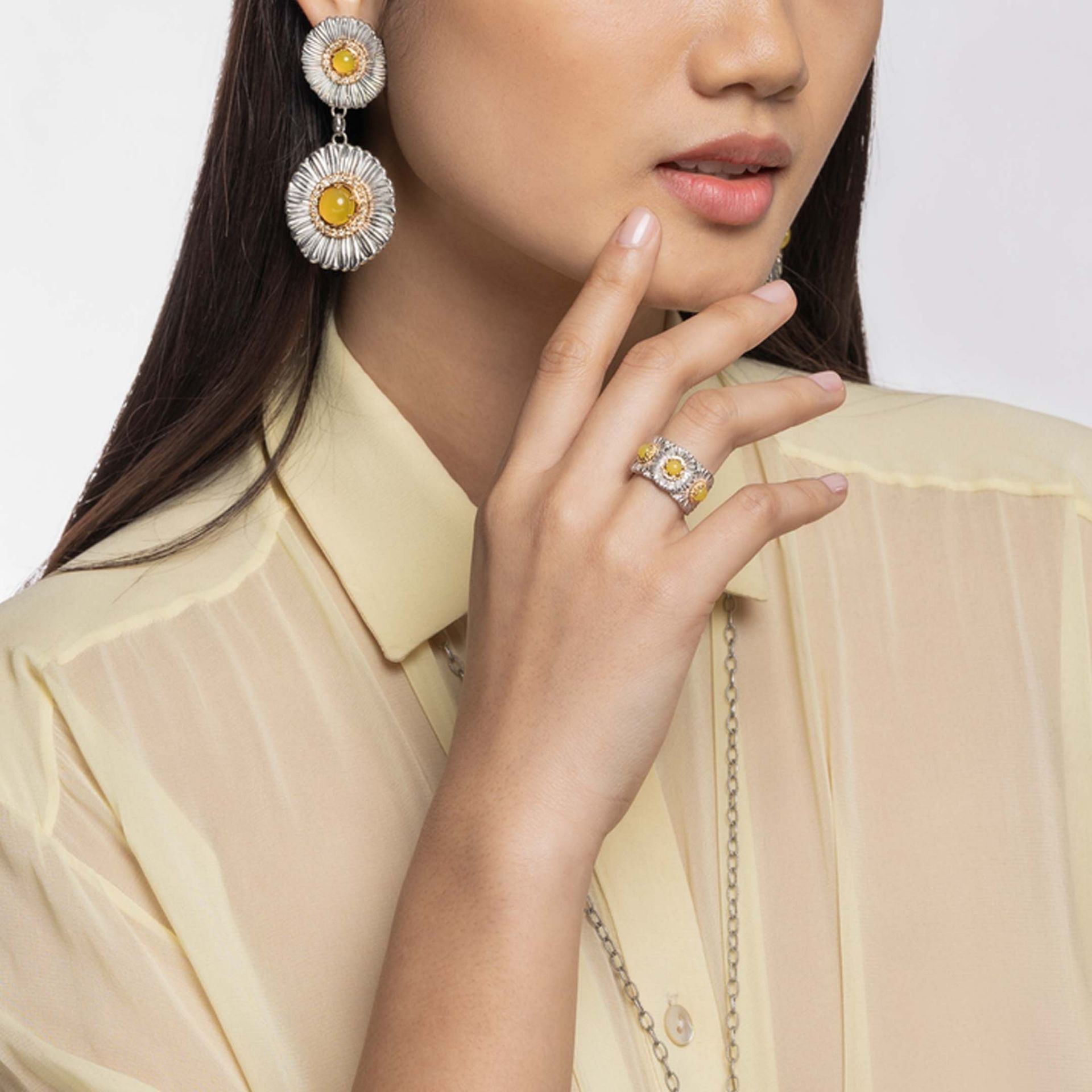 BUCCELLATI Anello Eternelle Blossoms Color in Argento con Agata Gialla  JAGETE023606