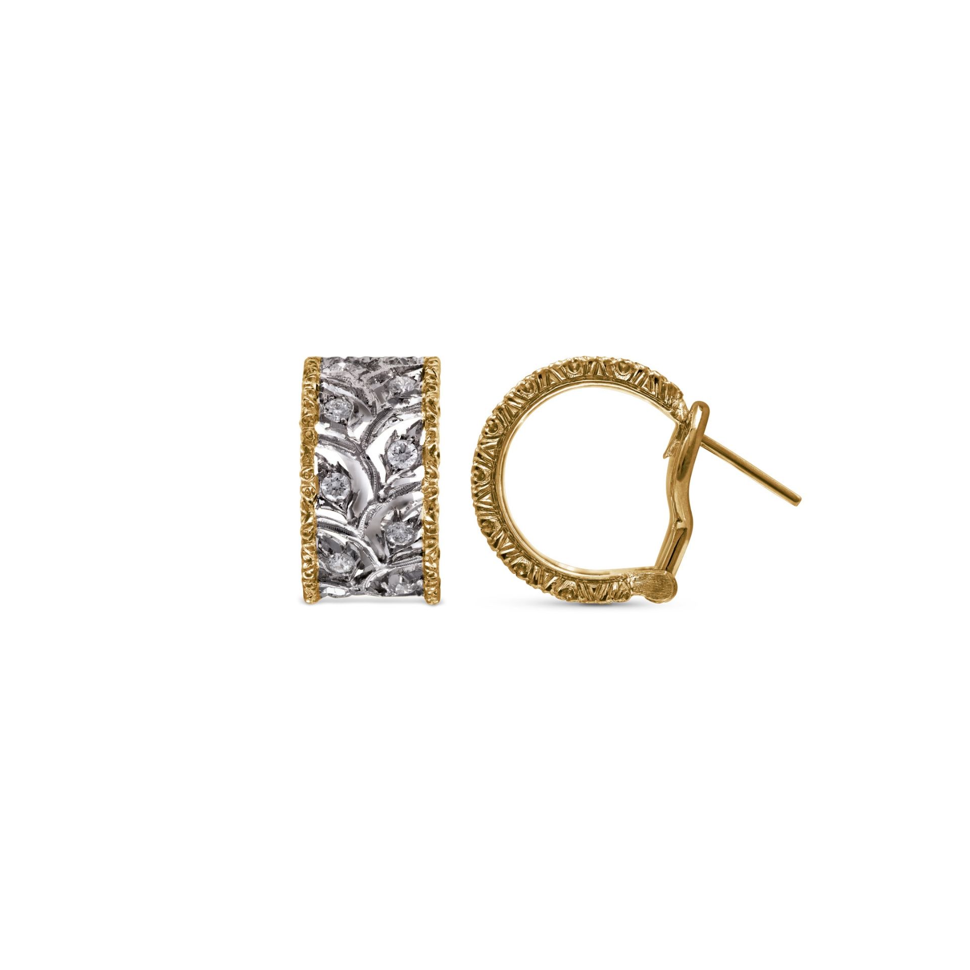 BUCCELLATI Orecchini Ramage in Oro Bianco e Giallo con Diamanti  JAUEAR005785