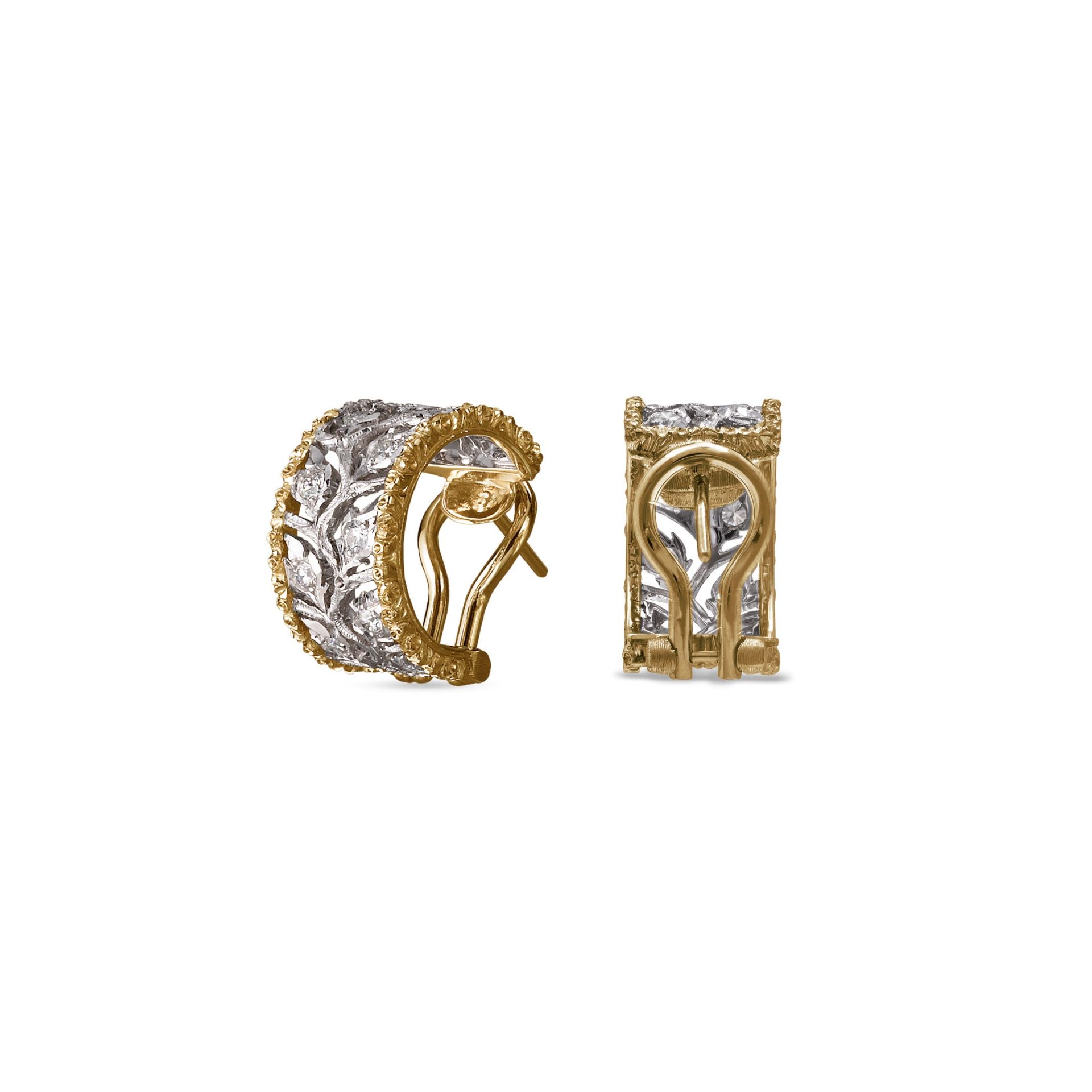 BUCCELLATI Orecchini Ramage in Oro Bianco e Giallo con Diamanti  JAUEAR005785