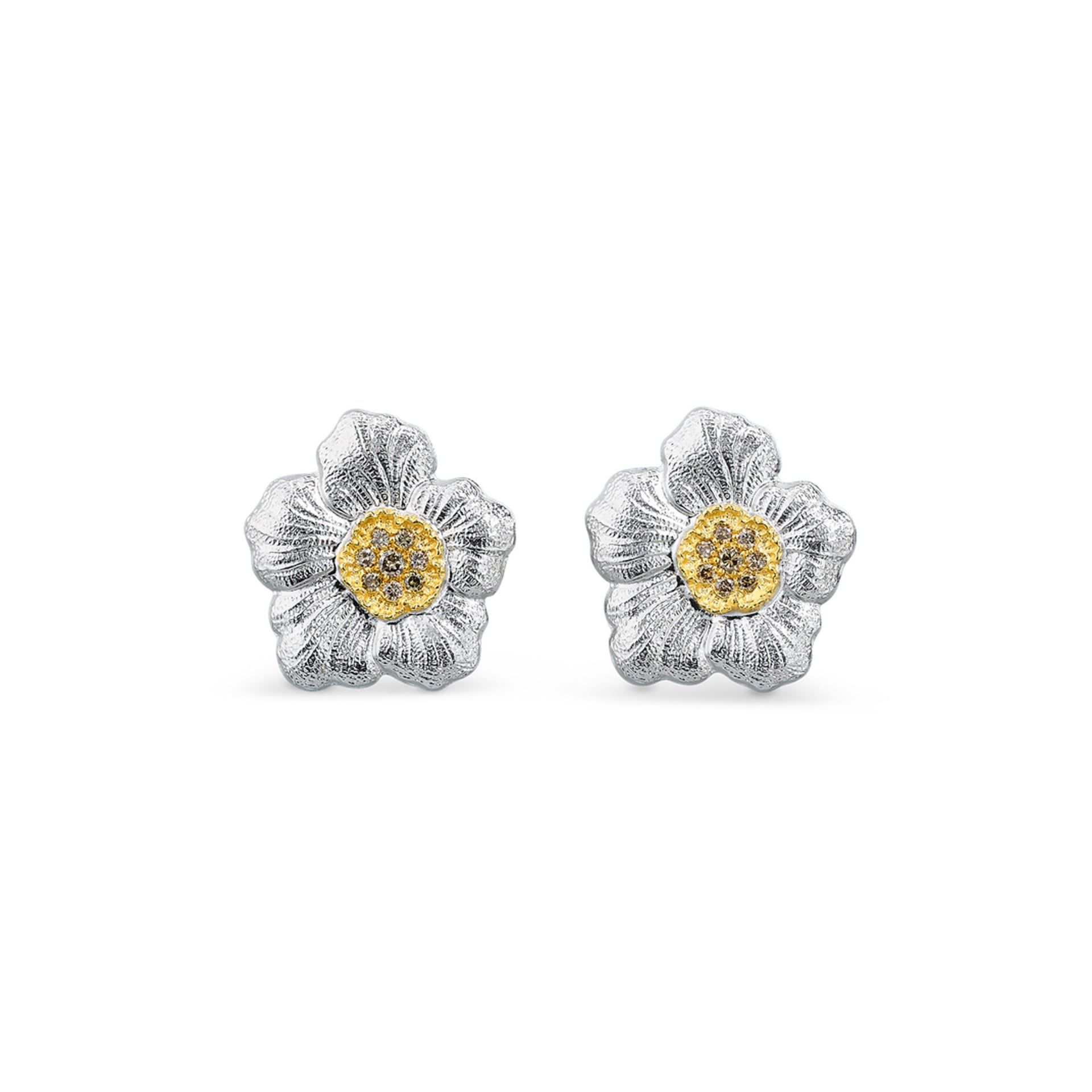 BUCCELLATI Orecchini a Bottone Blossoms Diamonds in Argento e Vermeil con Diamanti Fancy Brown  JAGEAR023553