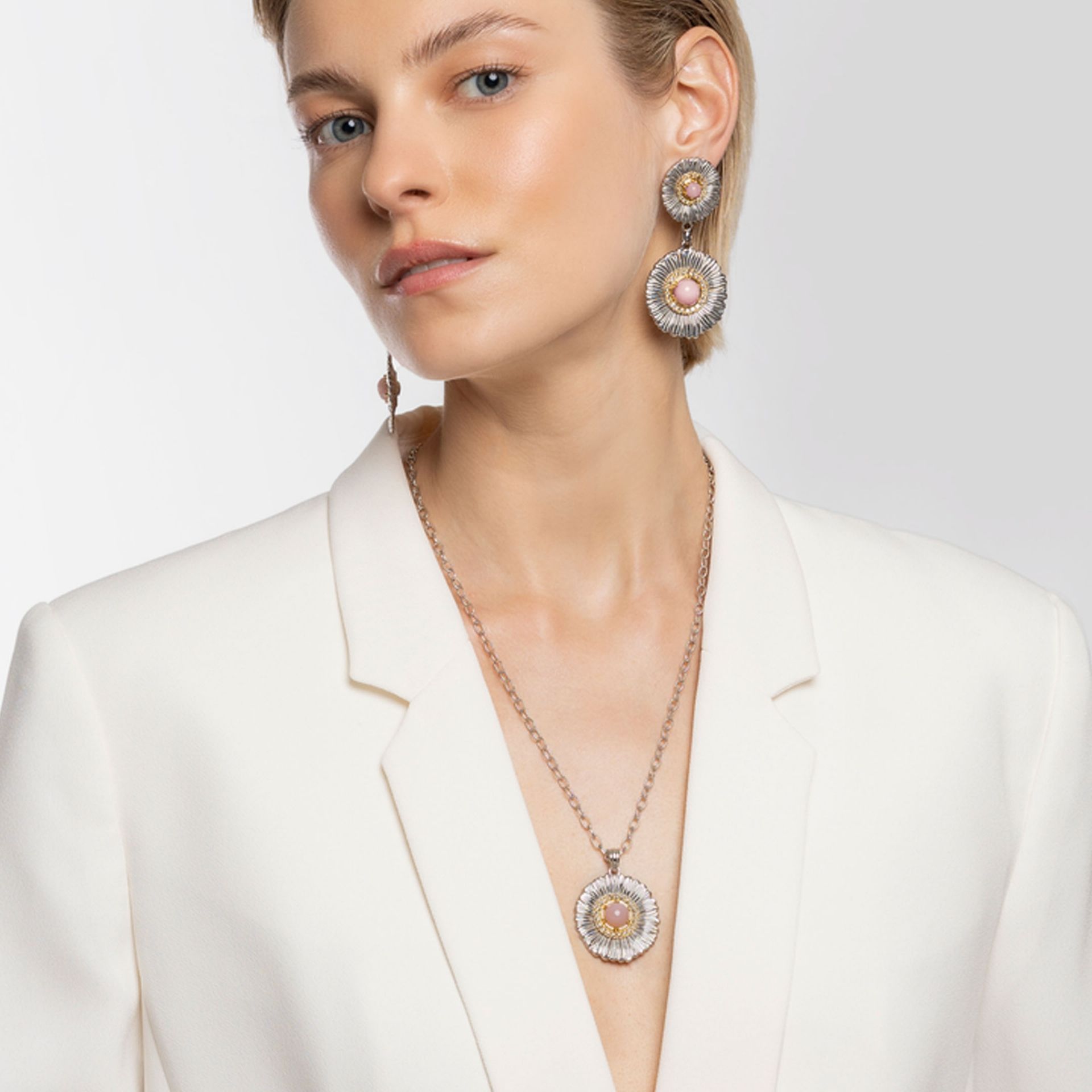 BUCCELLATI Pendente Blossoms Color in Argento con Diamanti e Opale Rosa  JAGPEN023627