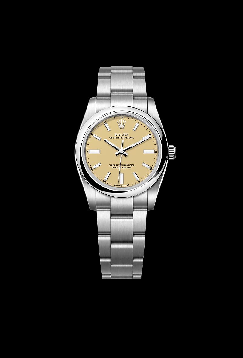 Rolex Oyster Perpetual 34 in Acciaio Oystersteelcon “Pavé madreperla farfalle”, lunetta Bombata, bracciale Acciaio Oystersteel