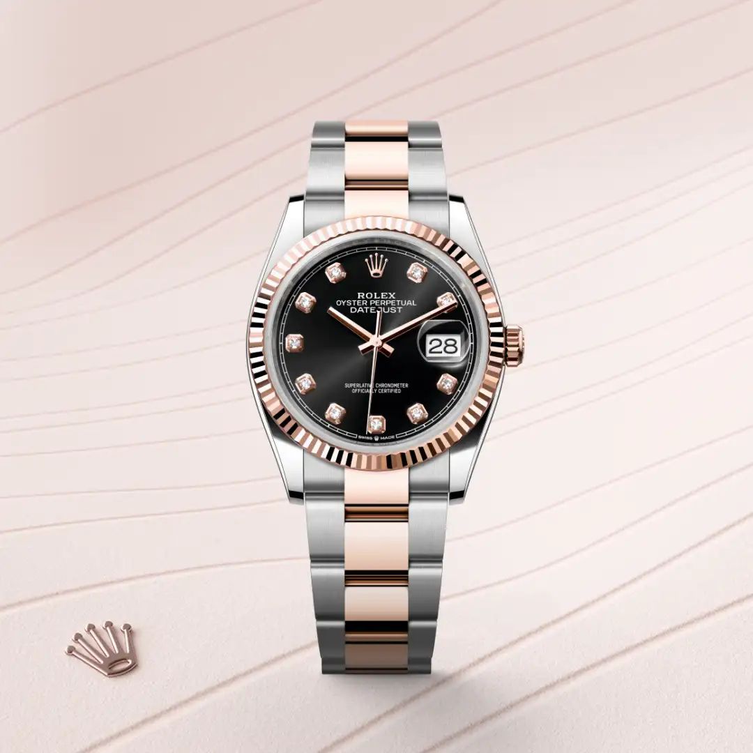 Rolex Datejust 36 in Acciaio Oystersteelcon “Pavé madreperla farfalle”, lunetta Bombata, bracciale Acciaio Oystersteel