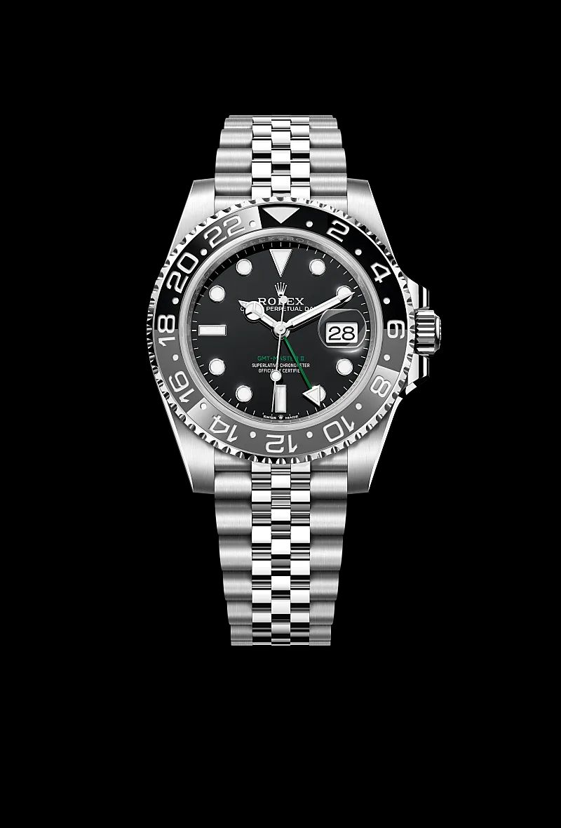 Rolex GMT-Master II in Oystersteelcon “Butterfly mother-of-pearl pavé”, lunetta Domed, bracciale Oystersteel