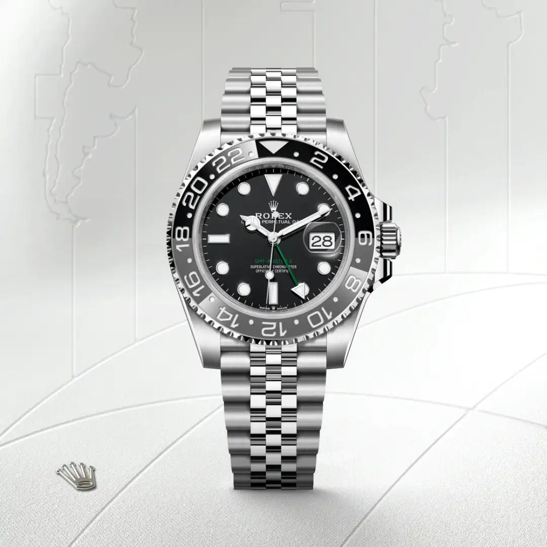 Rolex GMT-Master II in Oystersteelcon “Butterfly mother-of-pearl pavé”, lunetta Domed, bracciale Oystersteel